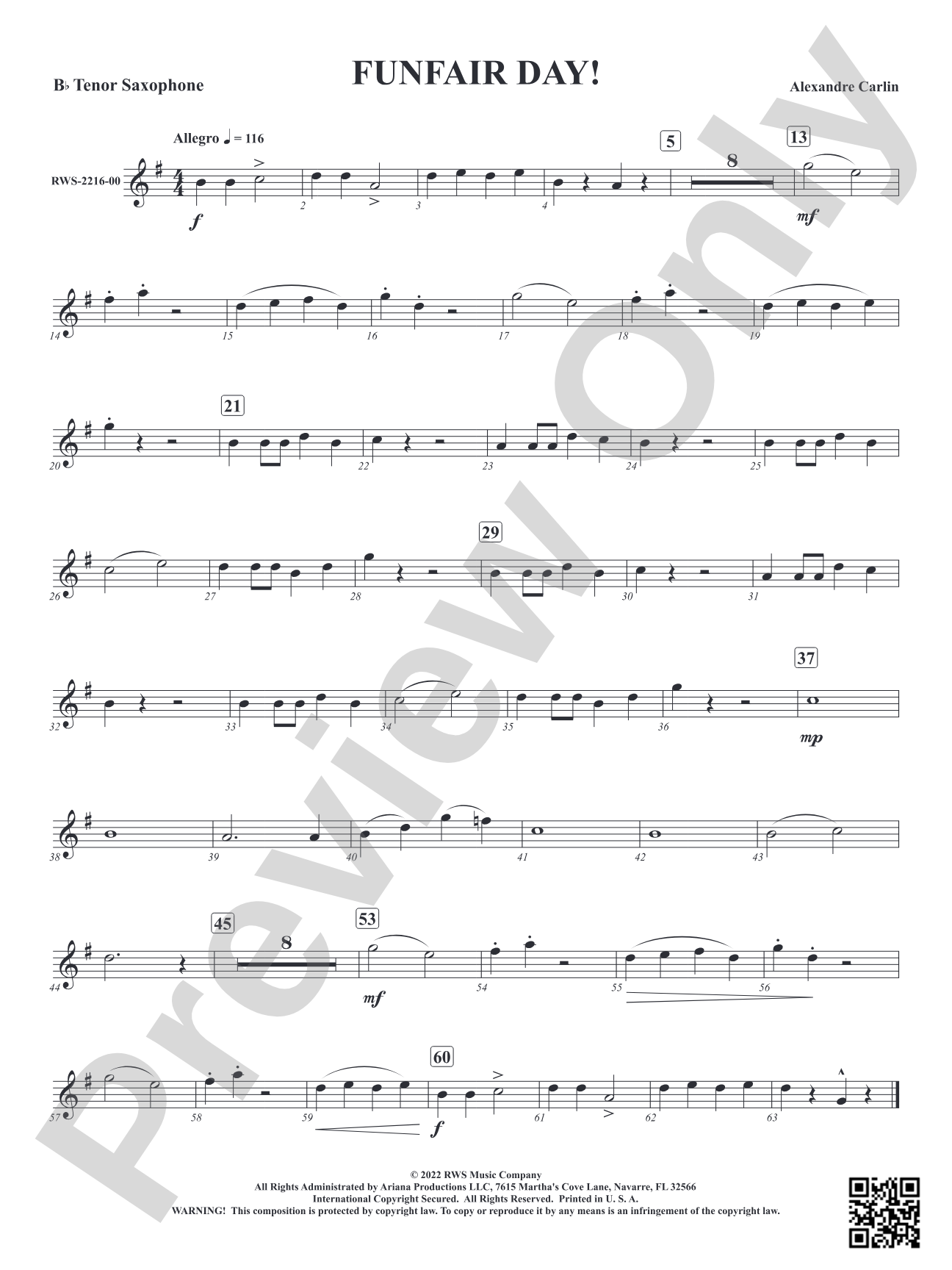 Funfair Day!: B-flat Tenor Saxophone