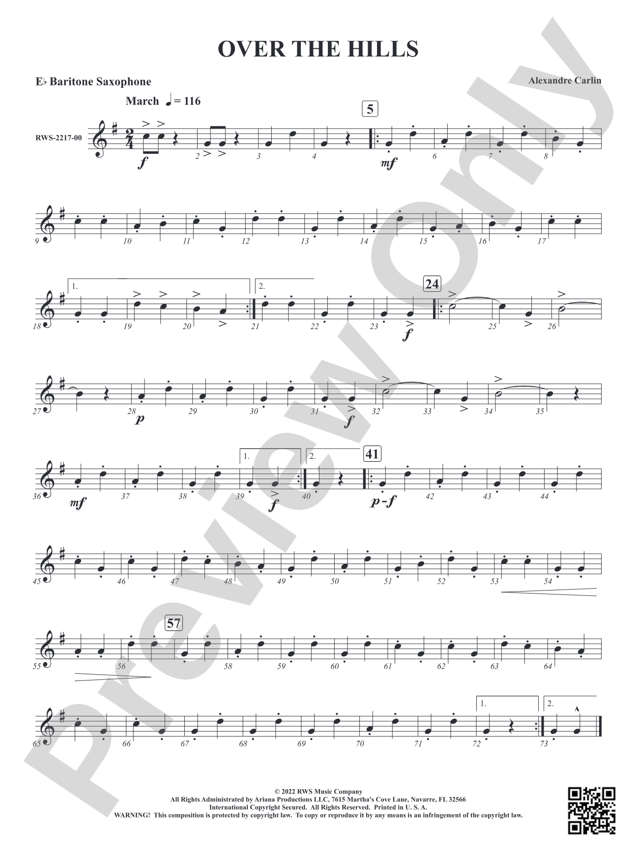 Over The Hills: E-flat Baritone Saxophone
