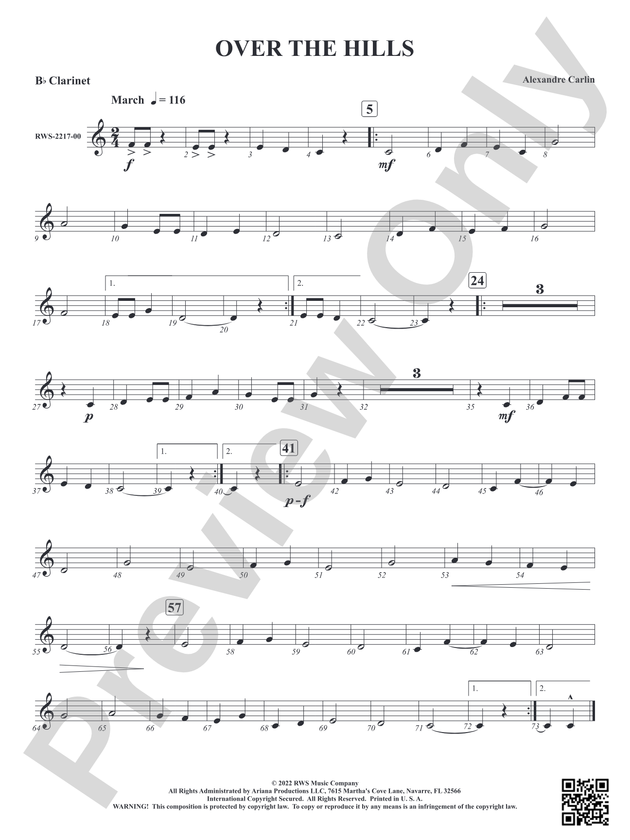 Over The Hills: 1st B-flat Clarinet