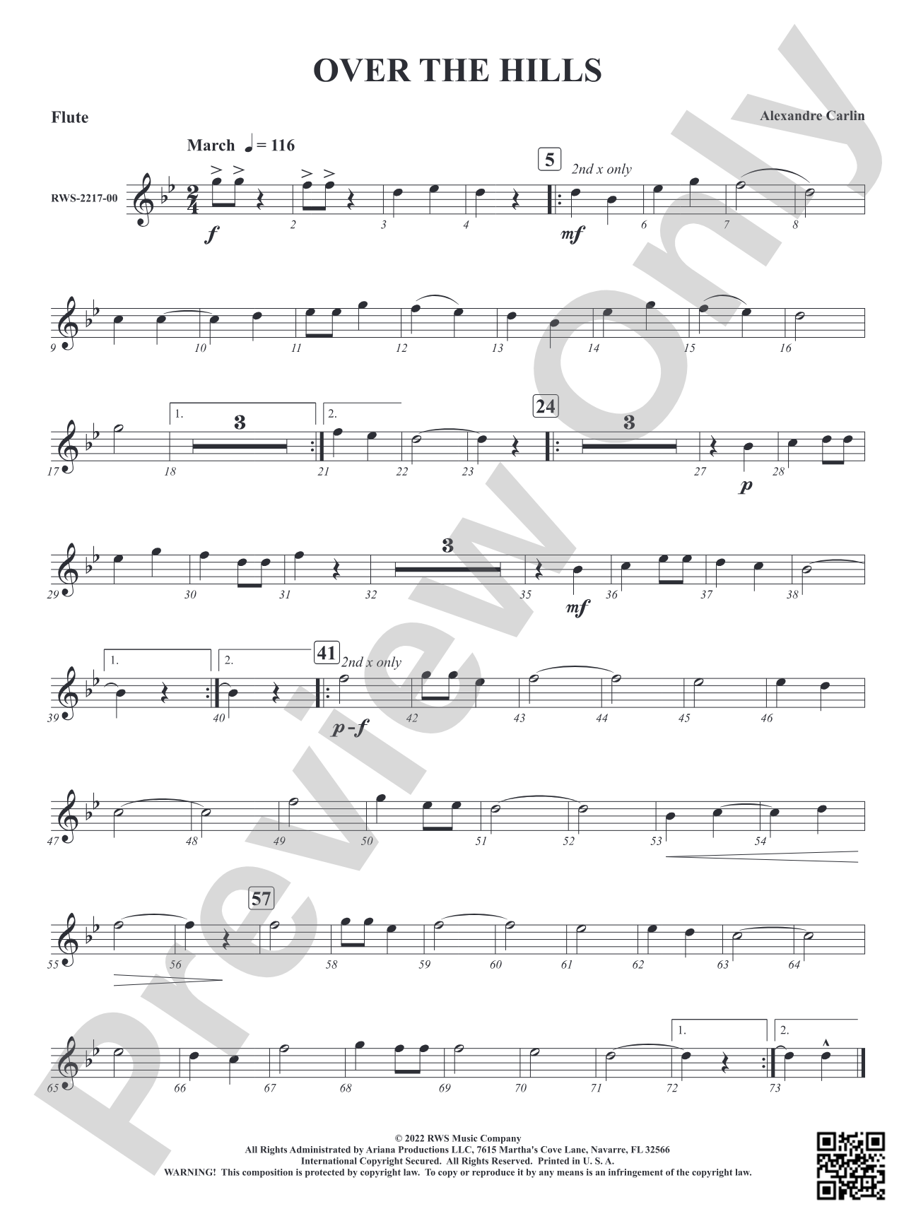 Over The Hills: 1st Flute