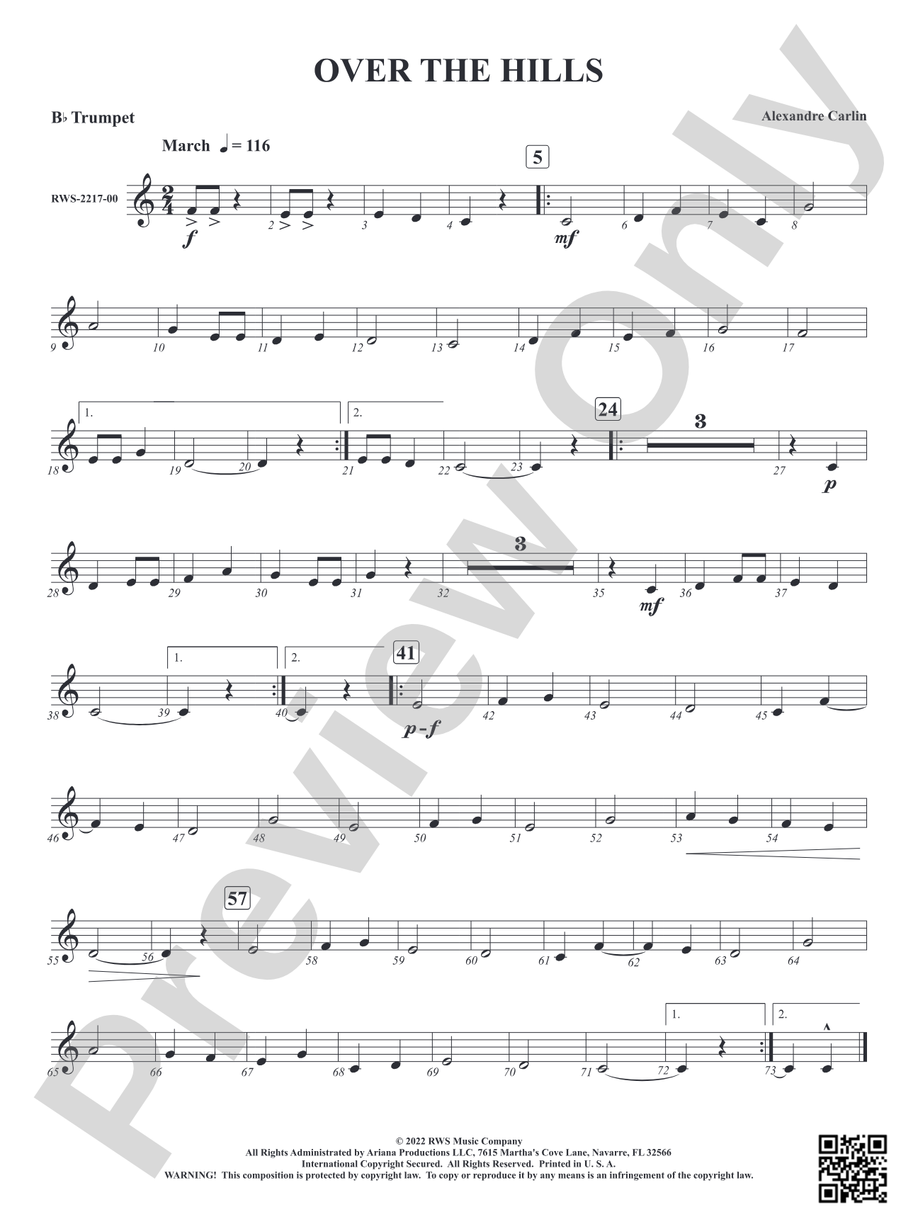 Over The Hills: 1st B-flat Trumpet