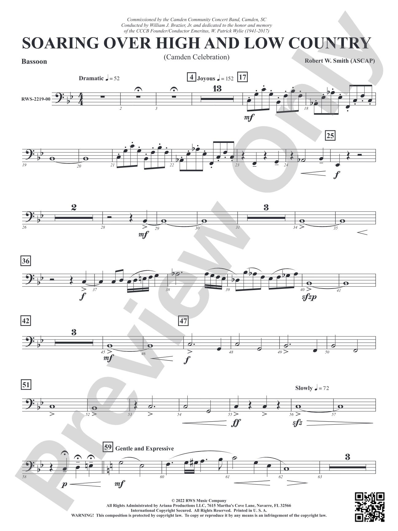 Soaring Over High and Low Country - Camden Celebration: Bassoon
