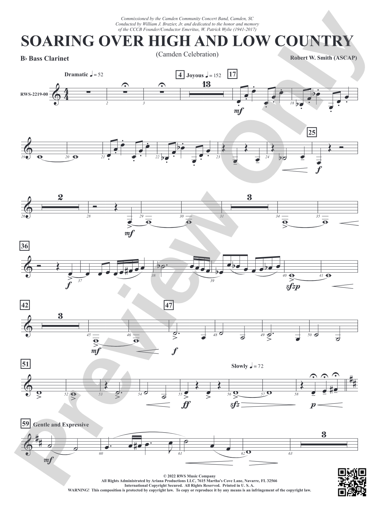 Soaring Over High and Low Country - Camden Celebration: B-flat Bass Clarinet
