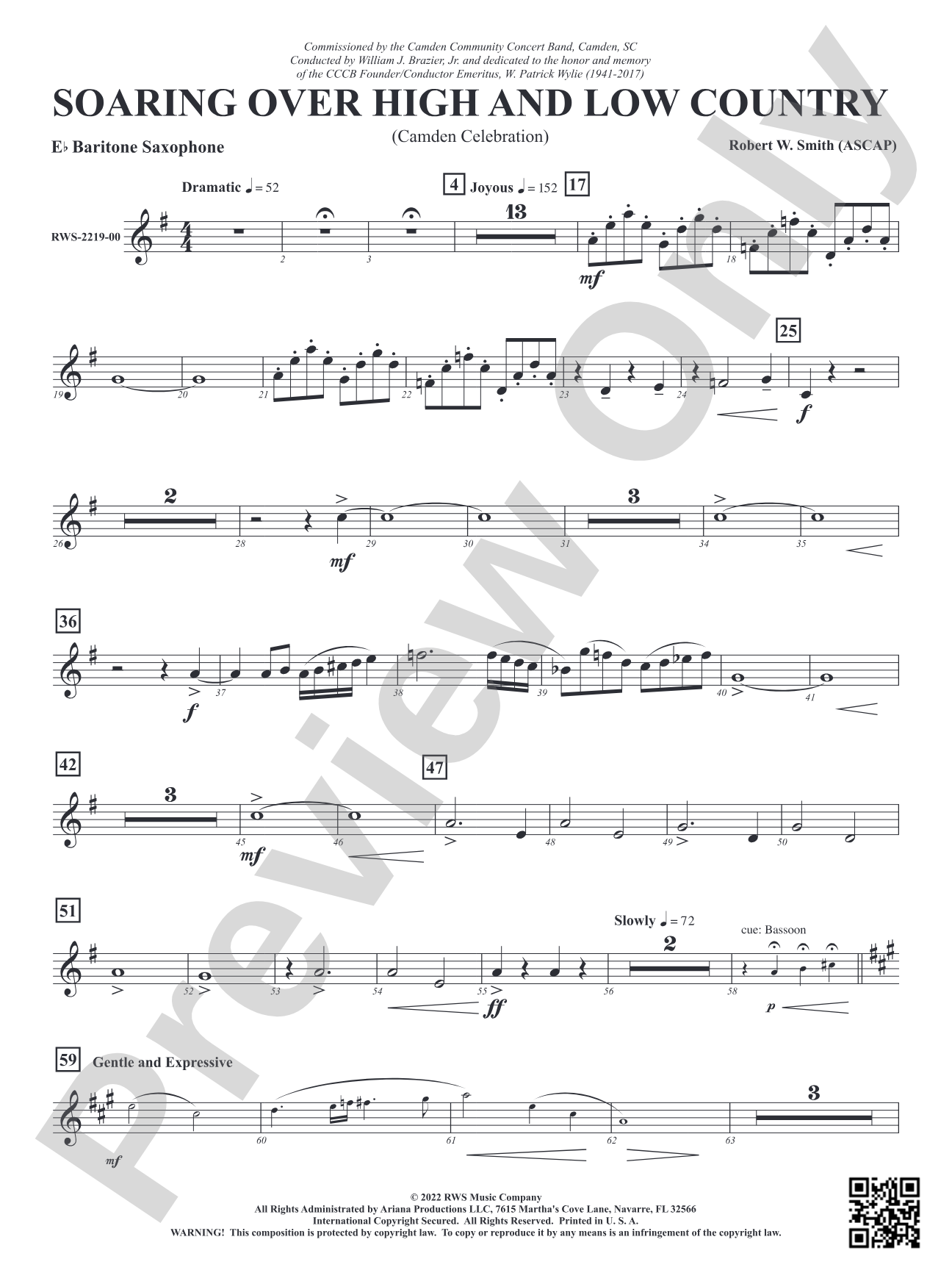 Soaring Over High and Low Country - Camden Celebration: E-flat Baritone Saxophone