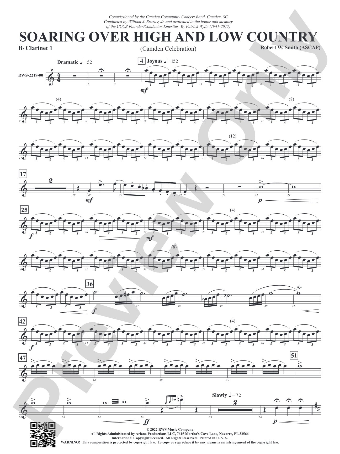 Soaring Over High and Low Country - Camden Celebration: 1st B-flat Clarinet