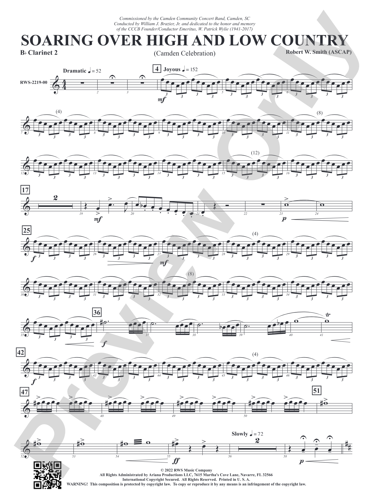 Soaring Over High and Low Country - Camden Celebration: 2nd B-flat Clarinet