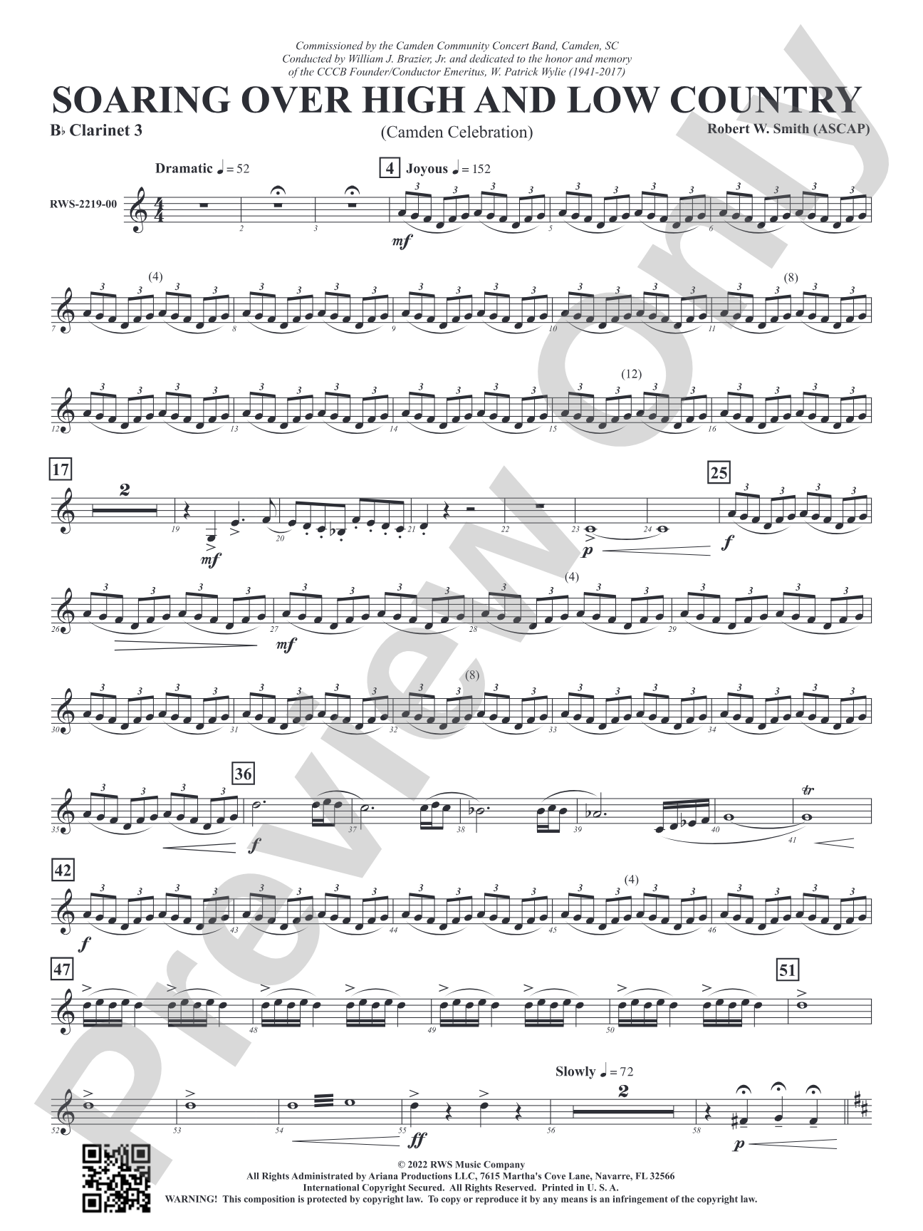 Soaring Over High and Low Country - Camden Celebration: 3rd B-flat Clarinet