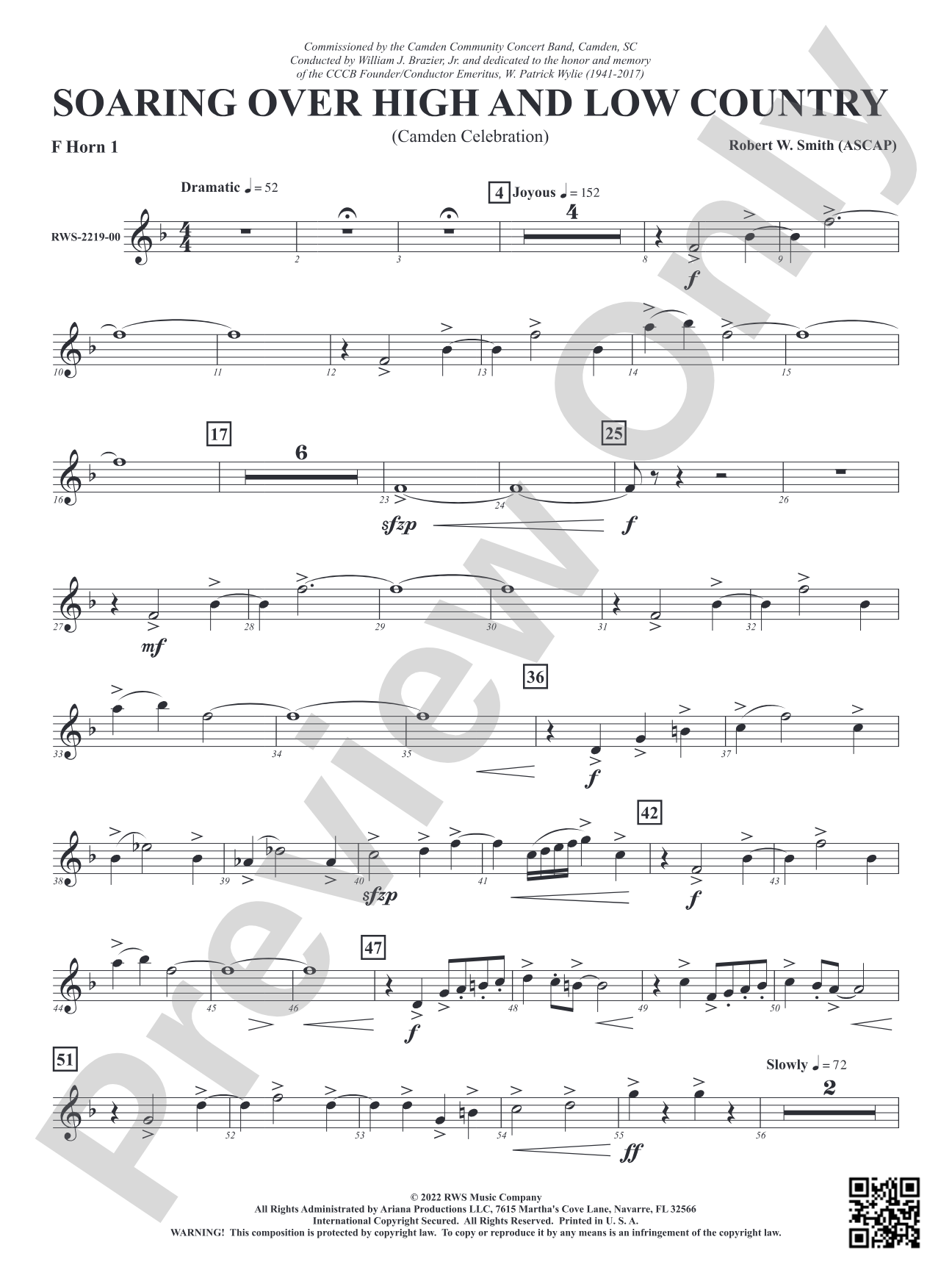 Soaring Over High and Low Country - Camden Celebration: 1st F Horn