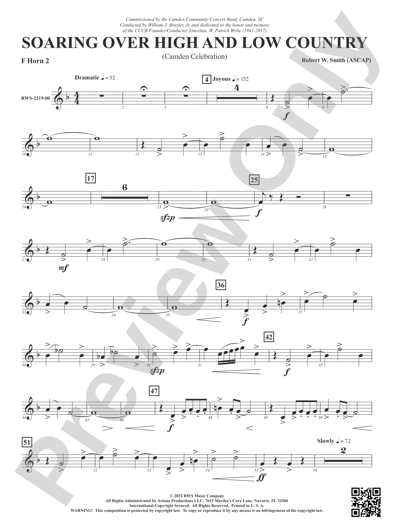 Soaring Over High and Low Country - Camden Celebration: 2nd F Horn