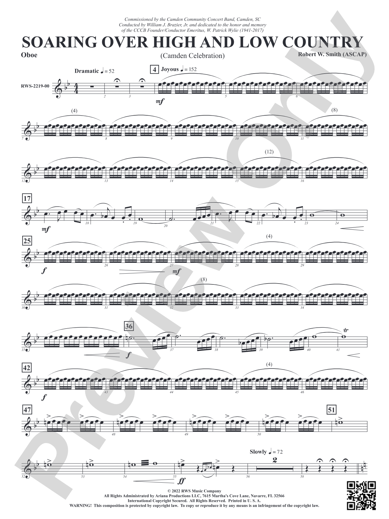 Soaring Over High and Low Country - Camden Celebration: Oboe