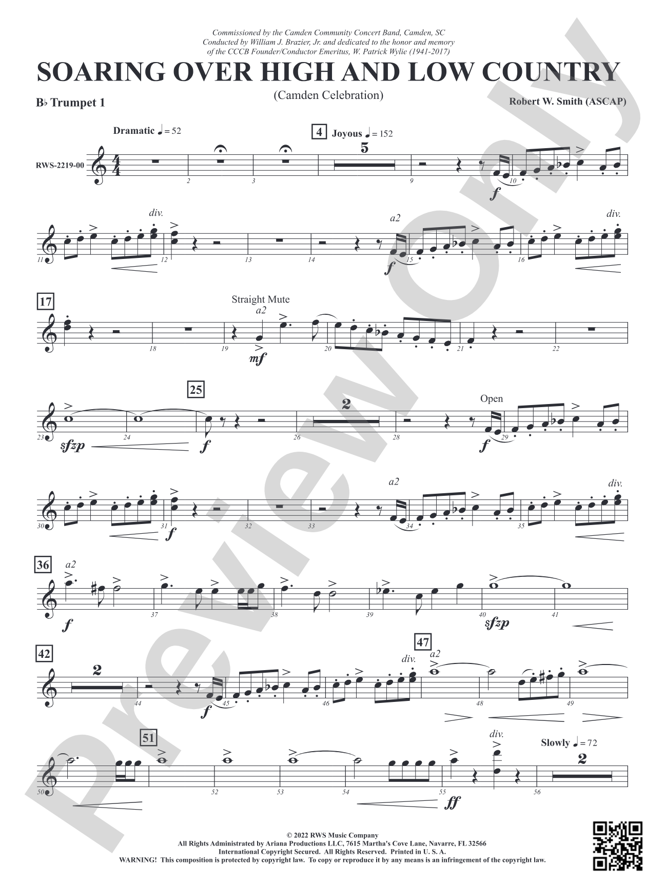 Soaring Over High and Low Country - Camden Celebration: 1st B-flat Trumpet