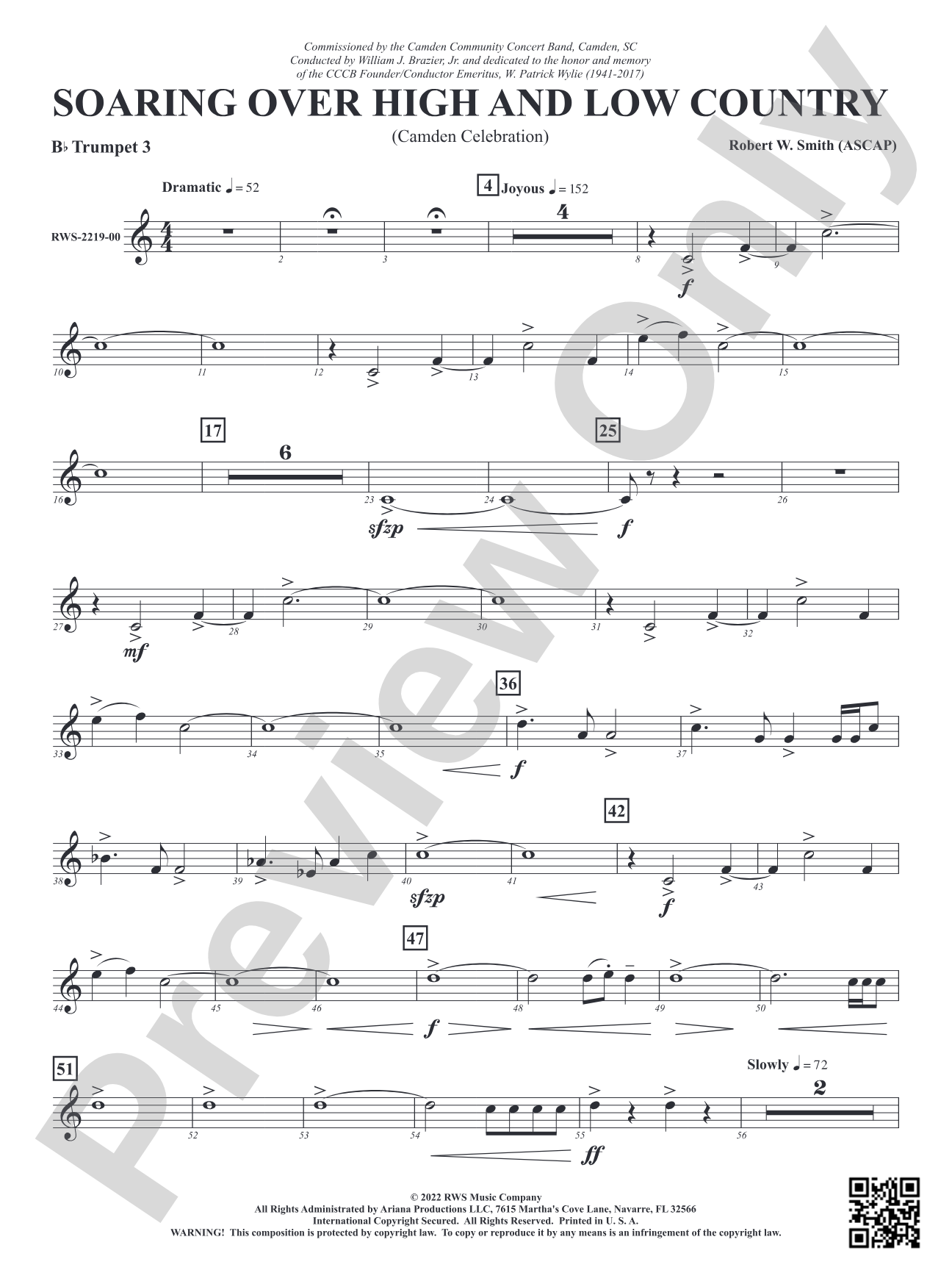 Soaring Over High and Low Country - Camden Celebration: 3rd B-flat Trumpet