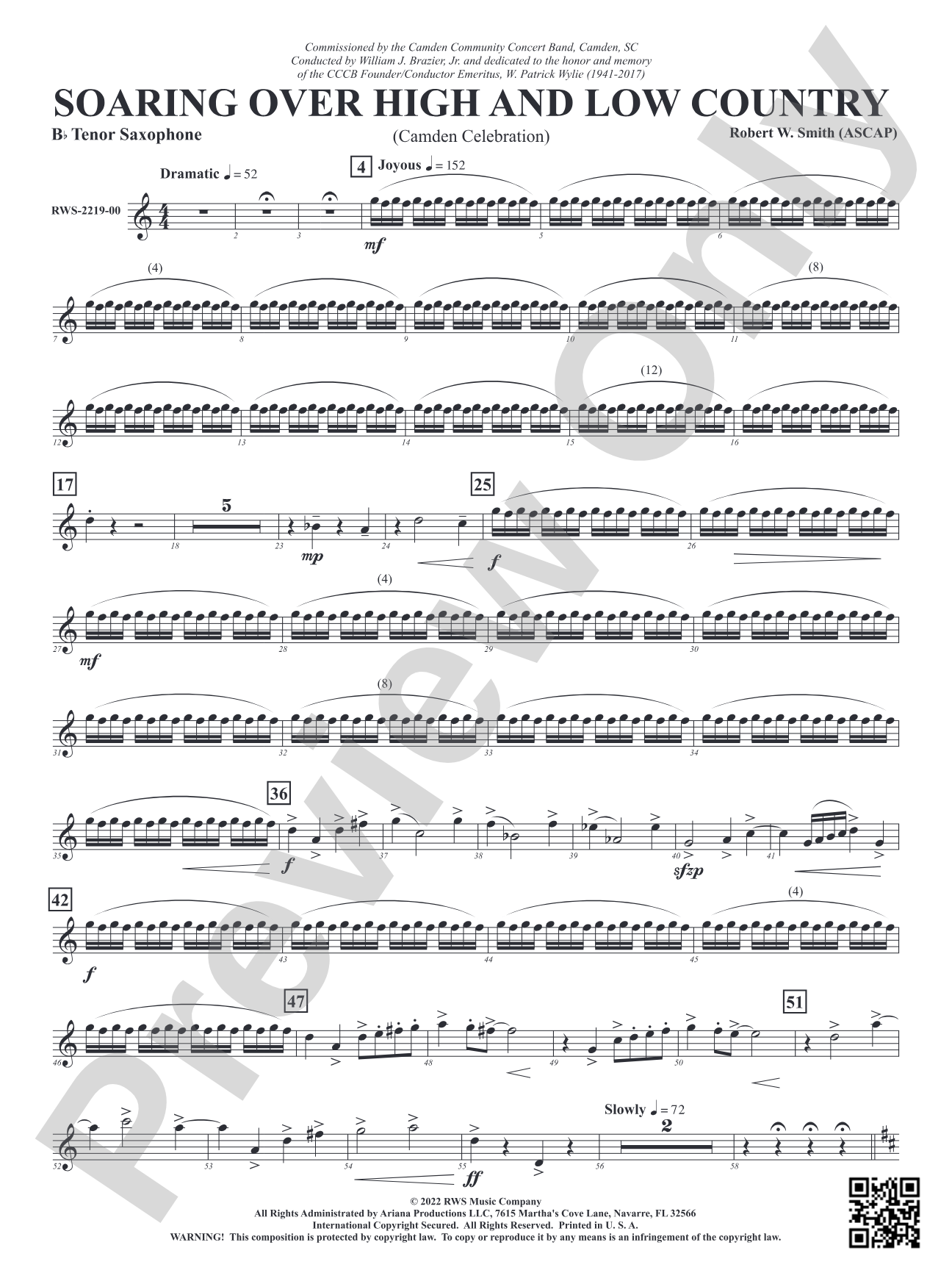 Soaring Over High and Low Country - Camden Celebration: B-flat Tenor Saxophone