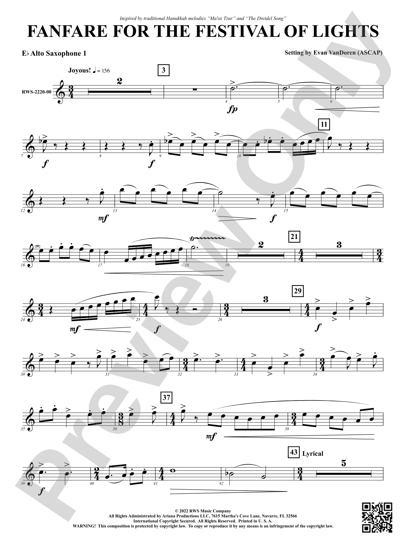 Fanfare for the Festival of Lights: 1st E-flat Alto Saxophone