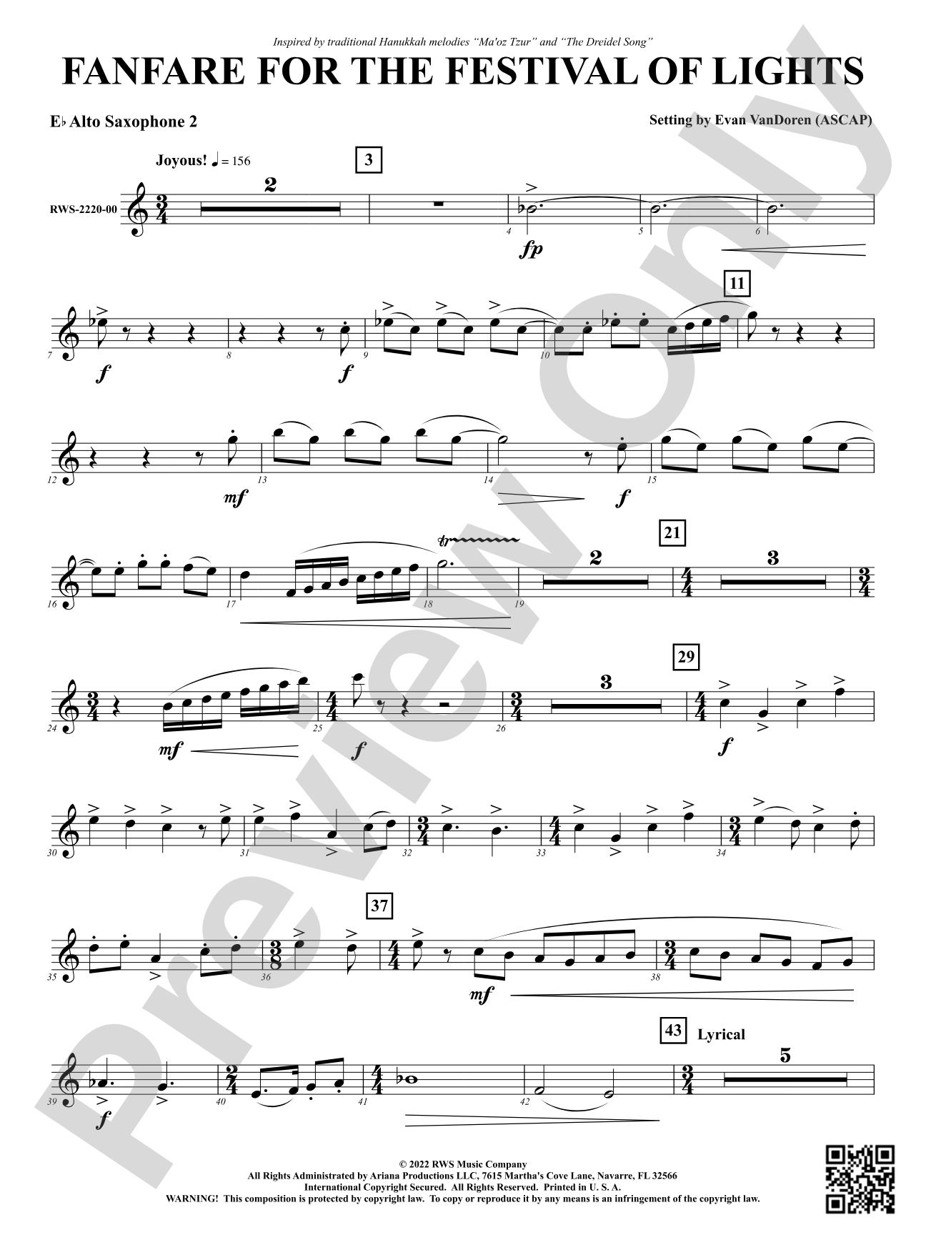Fanfare for the Festival of Lights: 2nd E-flat Alto Saxophone