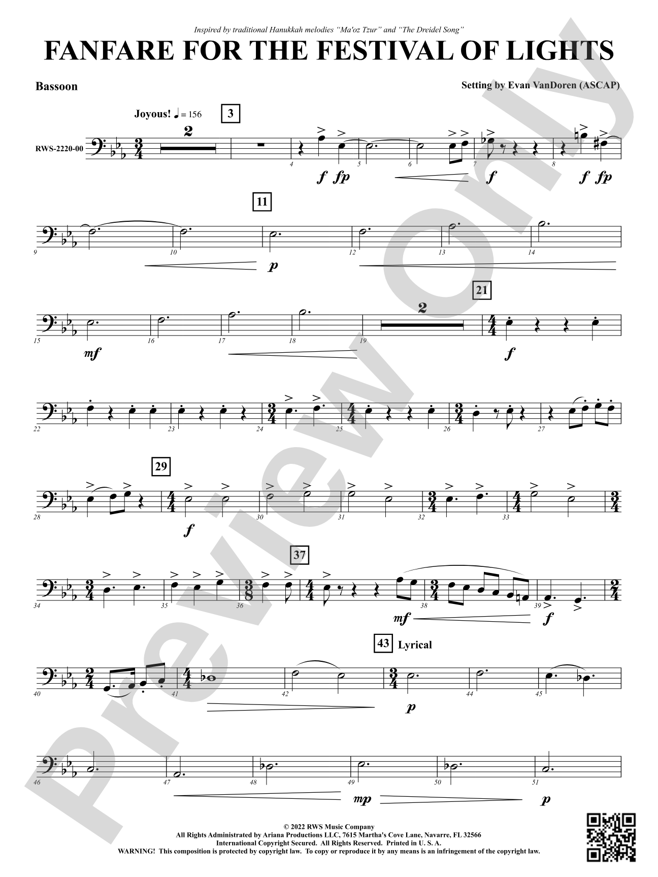Fanfare for the Festival of Lights: Bassoon