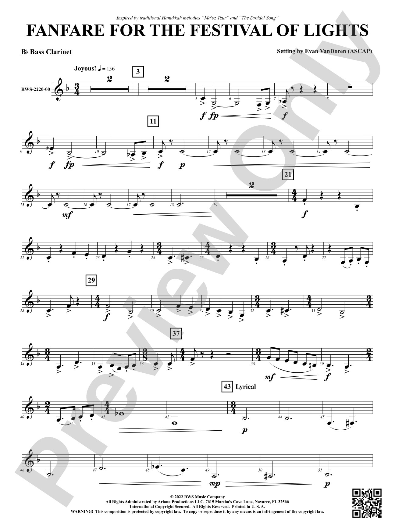 Fanfare for the Festival of Lights: B-flat Bass Clarinet
