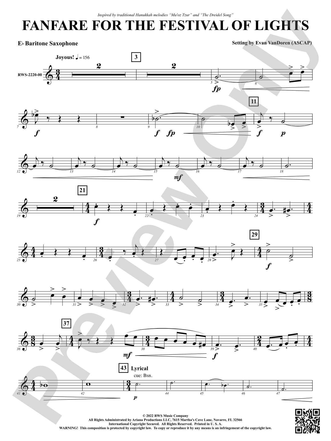 Fanfare for the Festival of Lights: E-flat Baritone Saxophone