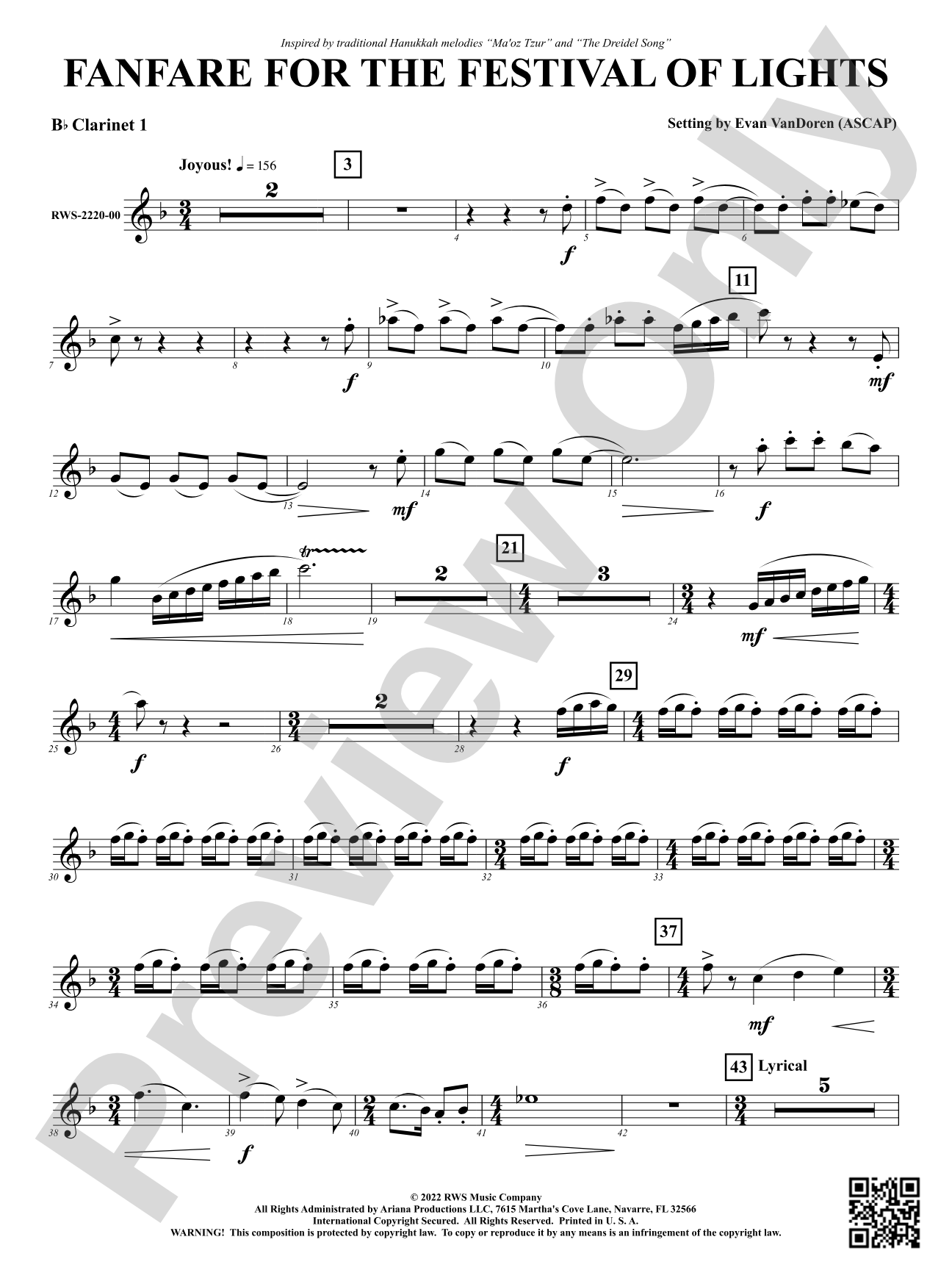 Fanfare for the Festival of Lights: 1st B-flat Clarinet