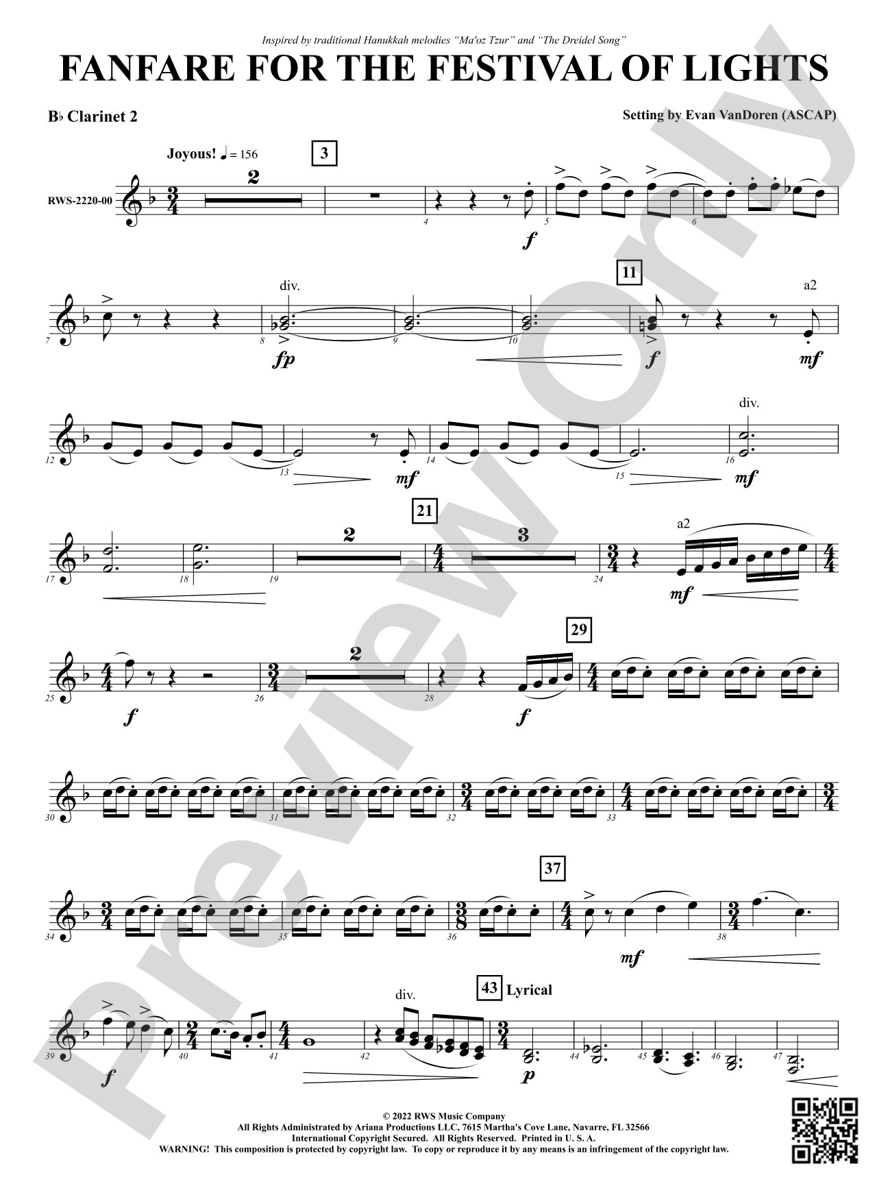 Fanfare for the Festival of Lights: 2nd B-flat Clarinet