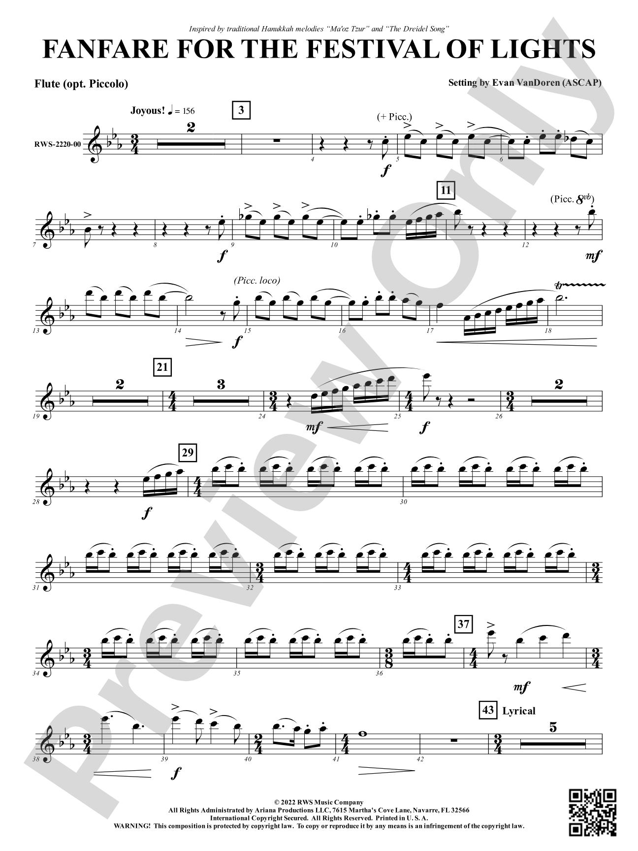 Fanfare for the Festival of Lights: 1st Flute