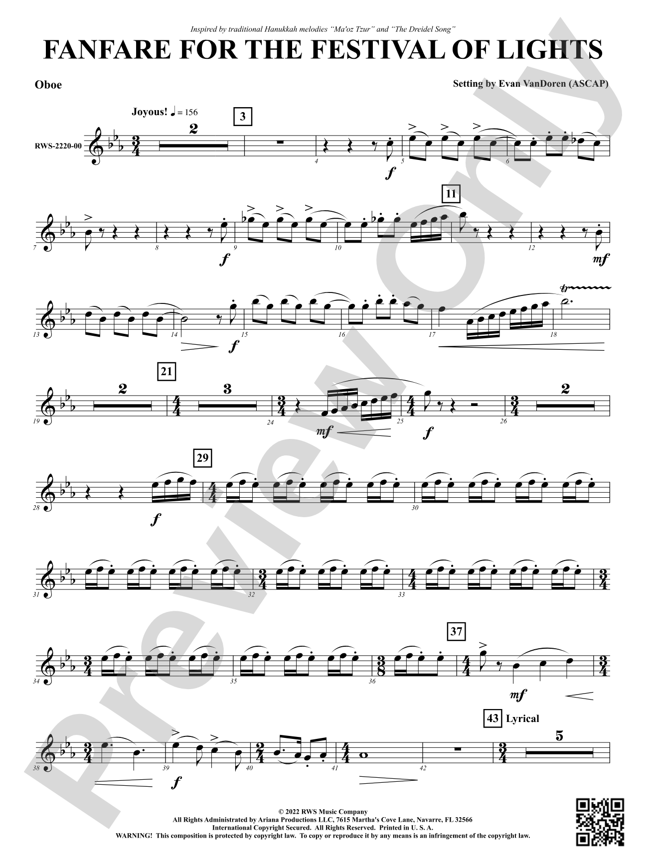 Fanfare for the Festival of Lights: Oboe