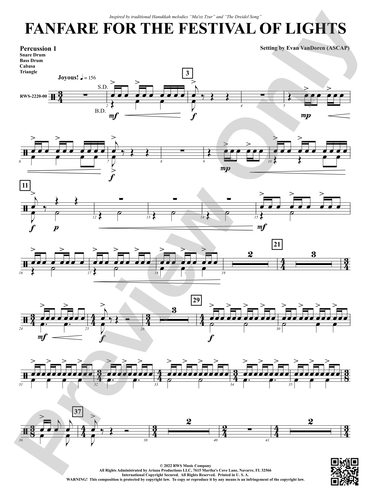 Fanfare for the Festival of Lights: 1st Percussion