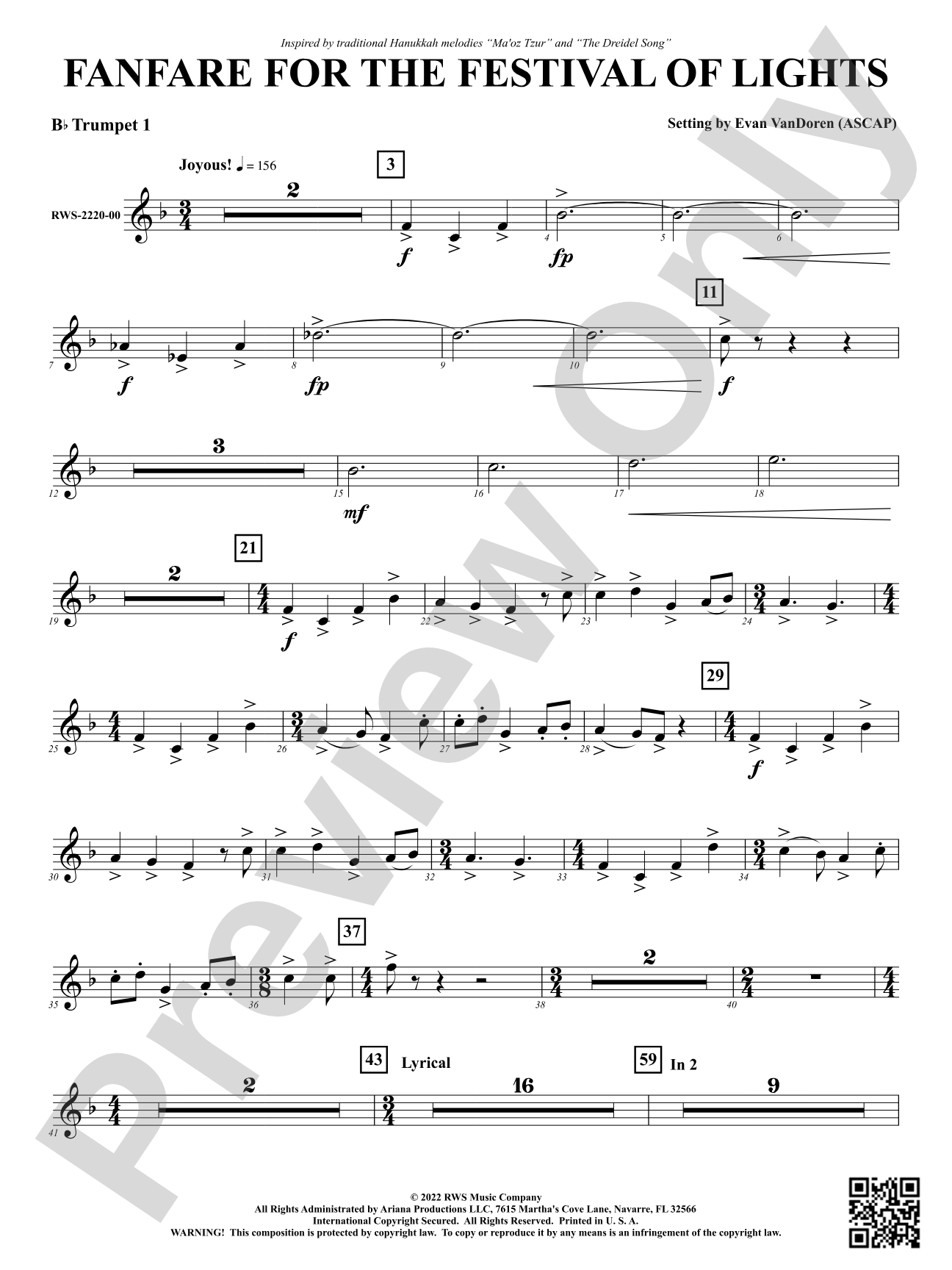 Fanfare for the Festival of Lights: 1st B-flat Trumpet