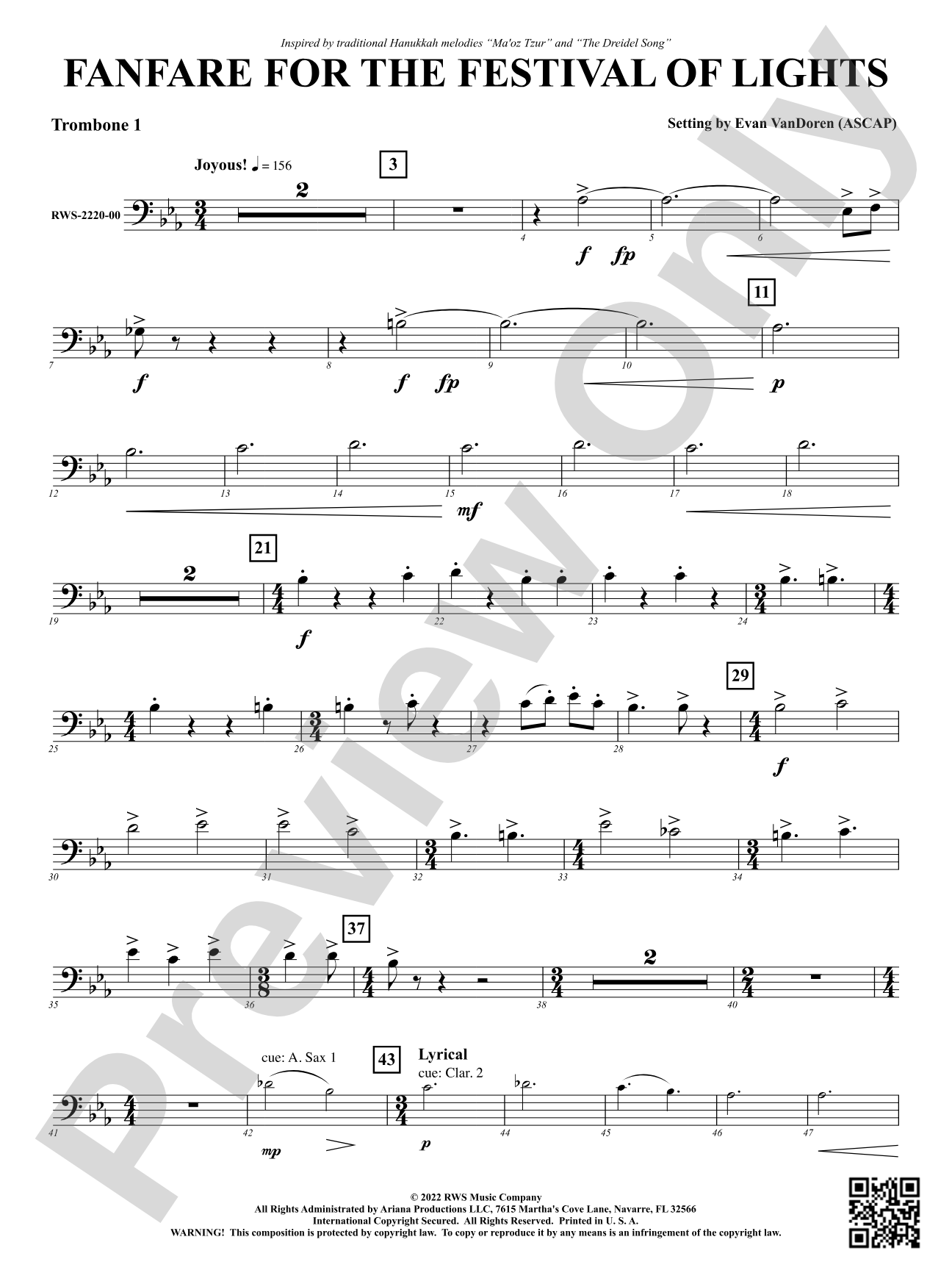 Fanfare for the Festival of Lights: 1st Trombone