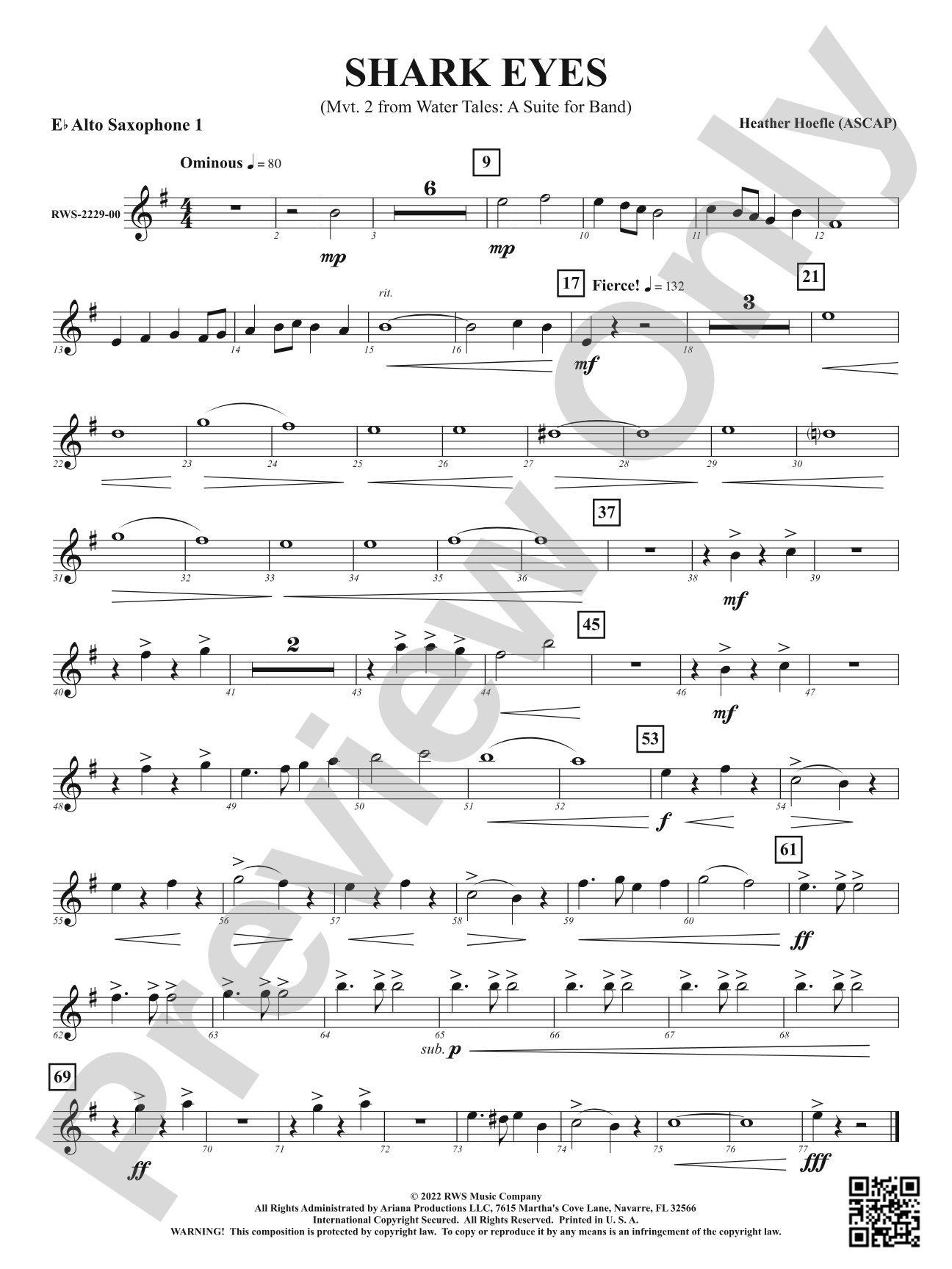 Shark Eyes - Mvt. 2 from <i>Water Tales: A Suite for Band</i>: 1st E-flat Alto Saxophone