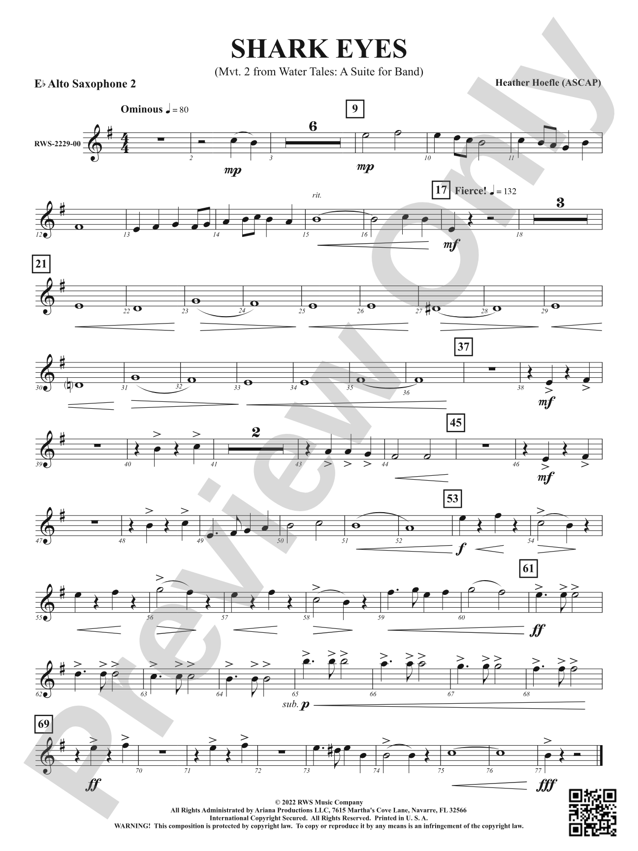 Shark Eyes - Mvt. 2 from <i>Water Tales: A Suite for Band</i>: 2nd E-flat Alto Saxophone