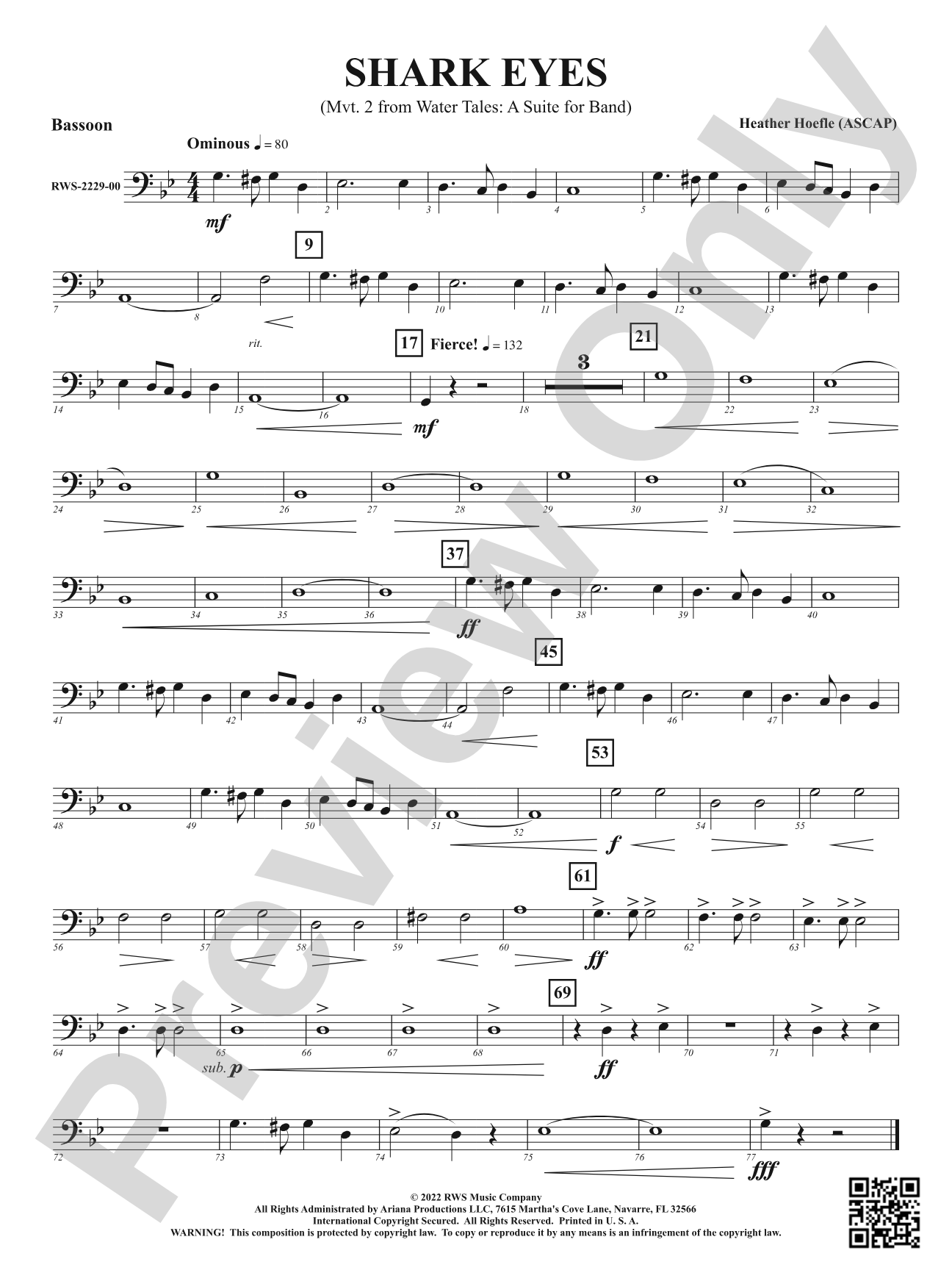 Shark Eyes - Mvt. 2 from <i>Water Tales: A Suite for Band</i>: Bassoon