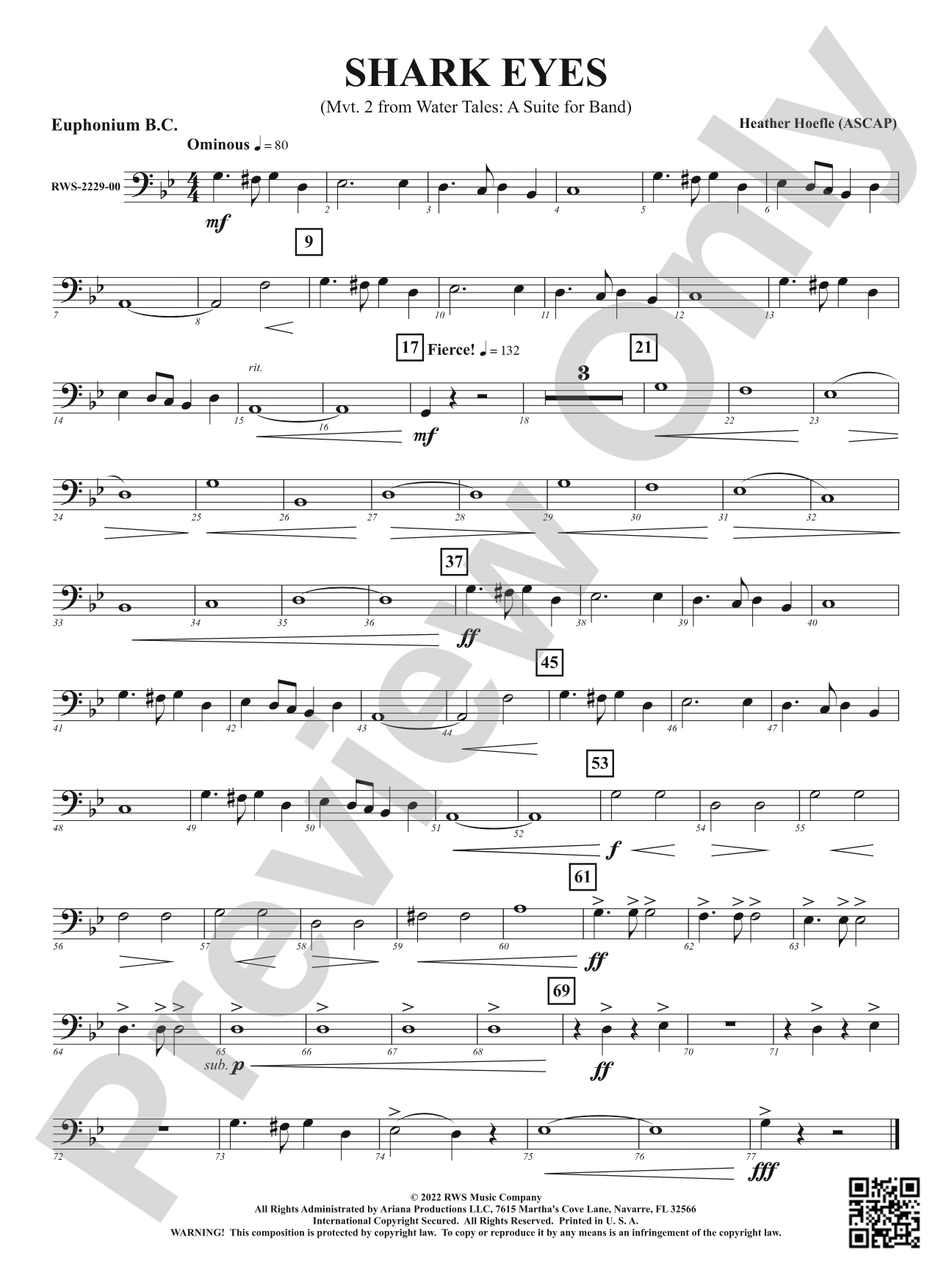 Shark Eyes - Mvt. 2 from <i>Water Tales: A Suite for Band</i>: Baritone B.C.