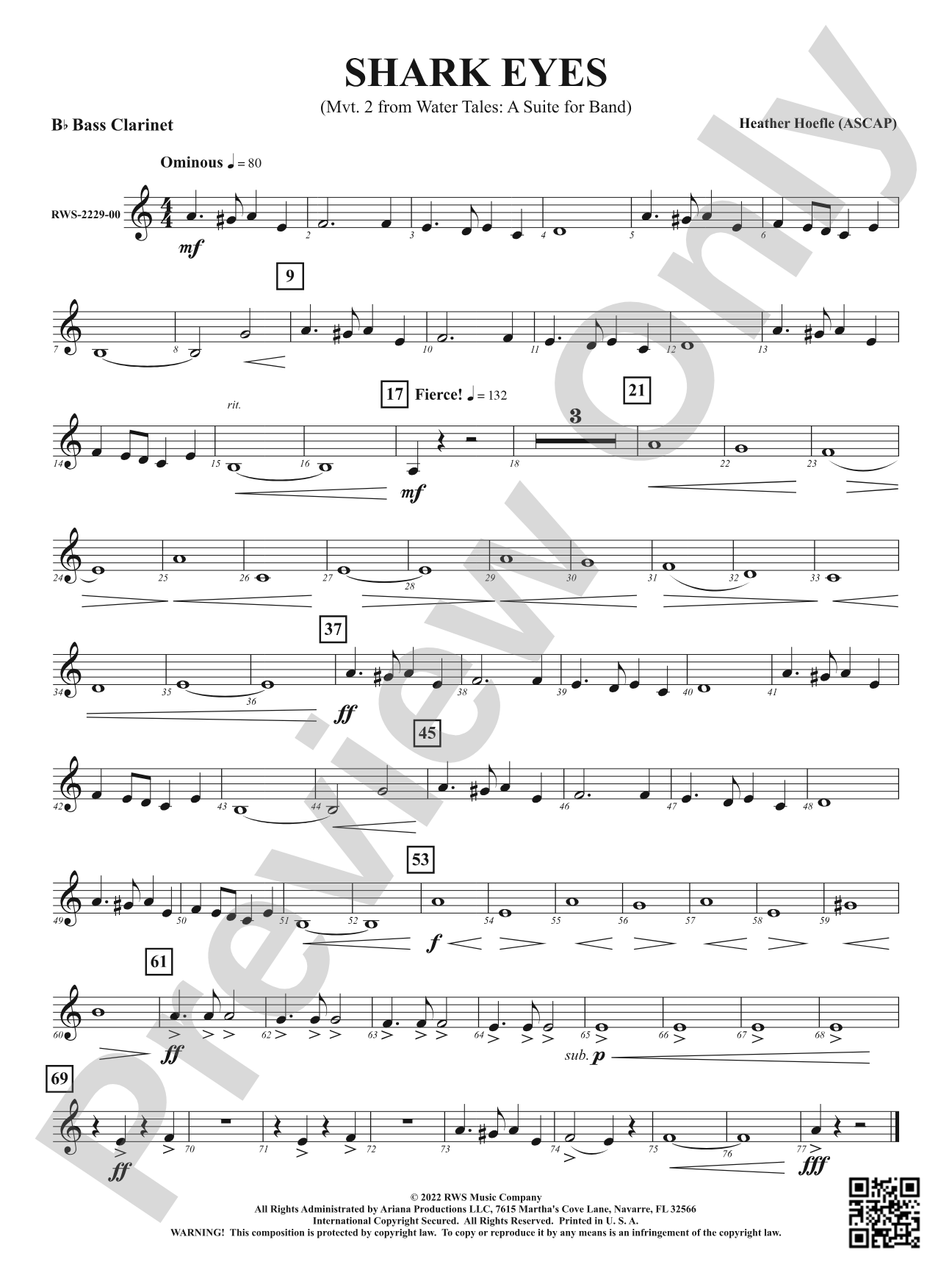 Shark Eyes - Mvt. 2 from <i>Water Tales: A Suite for Band</i>: B-flat Bass Clarinet