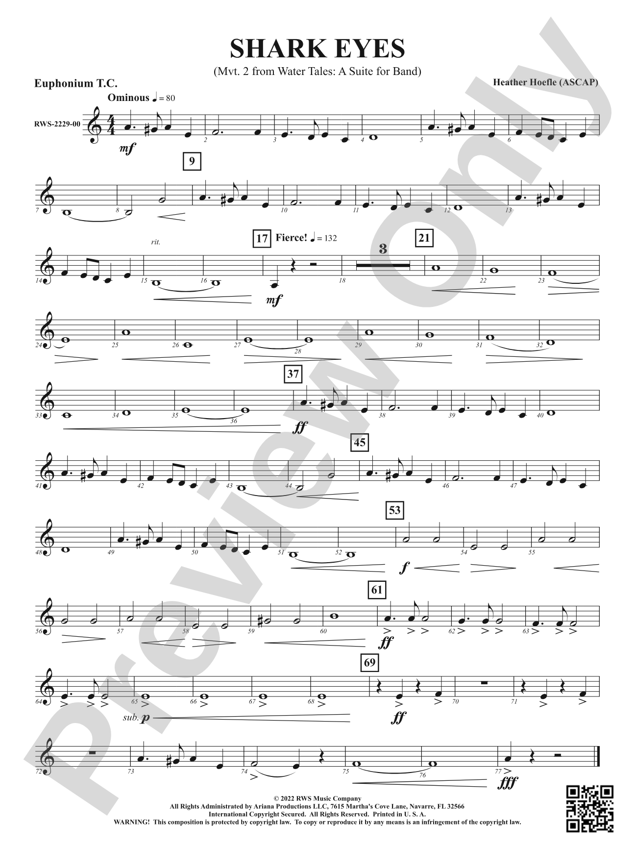 Shark Eyes - Mvt. 2 from <i>Water Tales: A Suite for Band</i>: Baritone T.C.