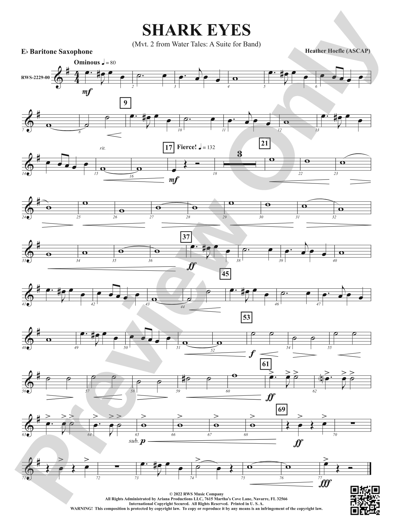 Shark Eyes - Mvt. 2 from <i>Water Tales: A Suite for Band</i>: E-flat Baritone Saxophone