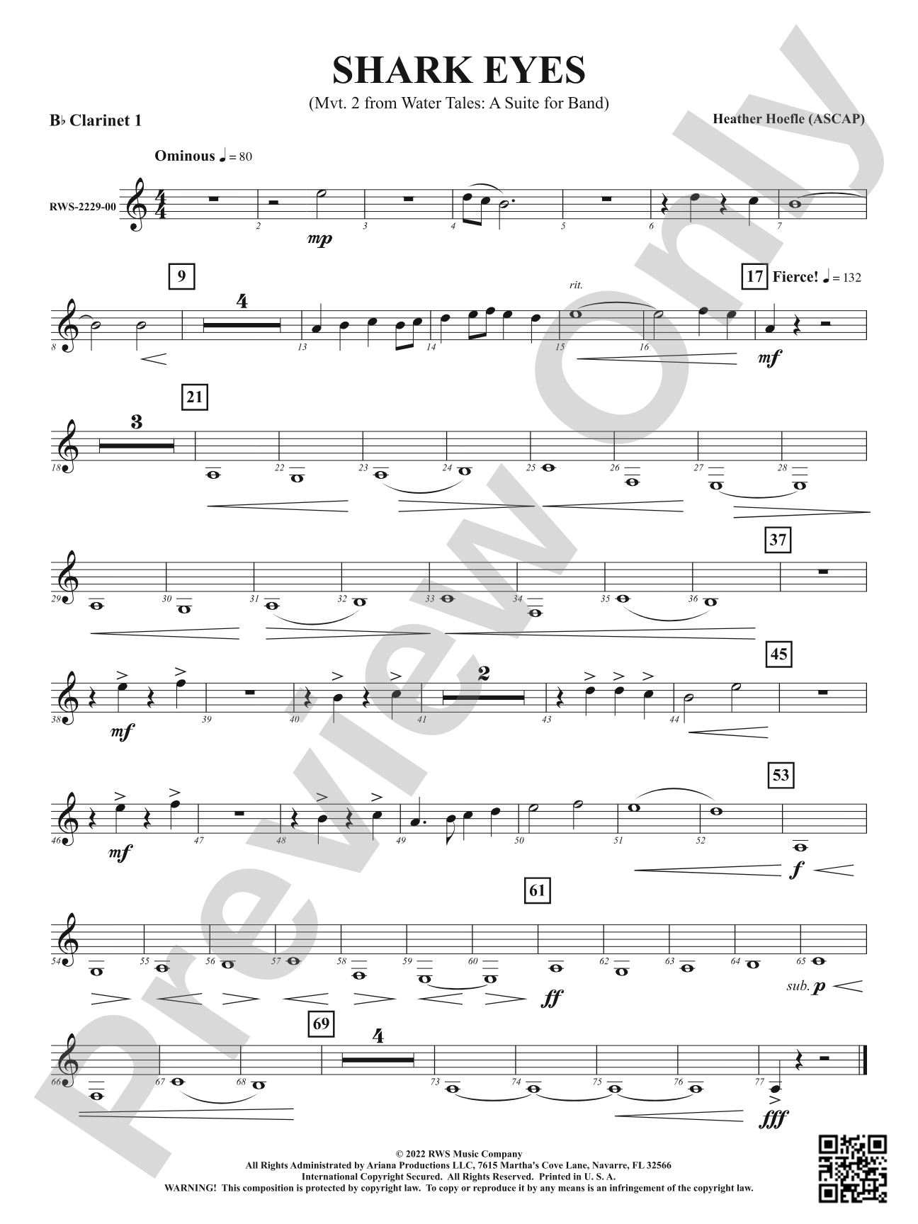 Shark Eyes - Mvt. 2 from <i>Water Tales: A Suite for Band</i>: 1st B-flat Clarinet