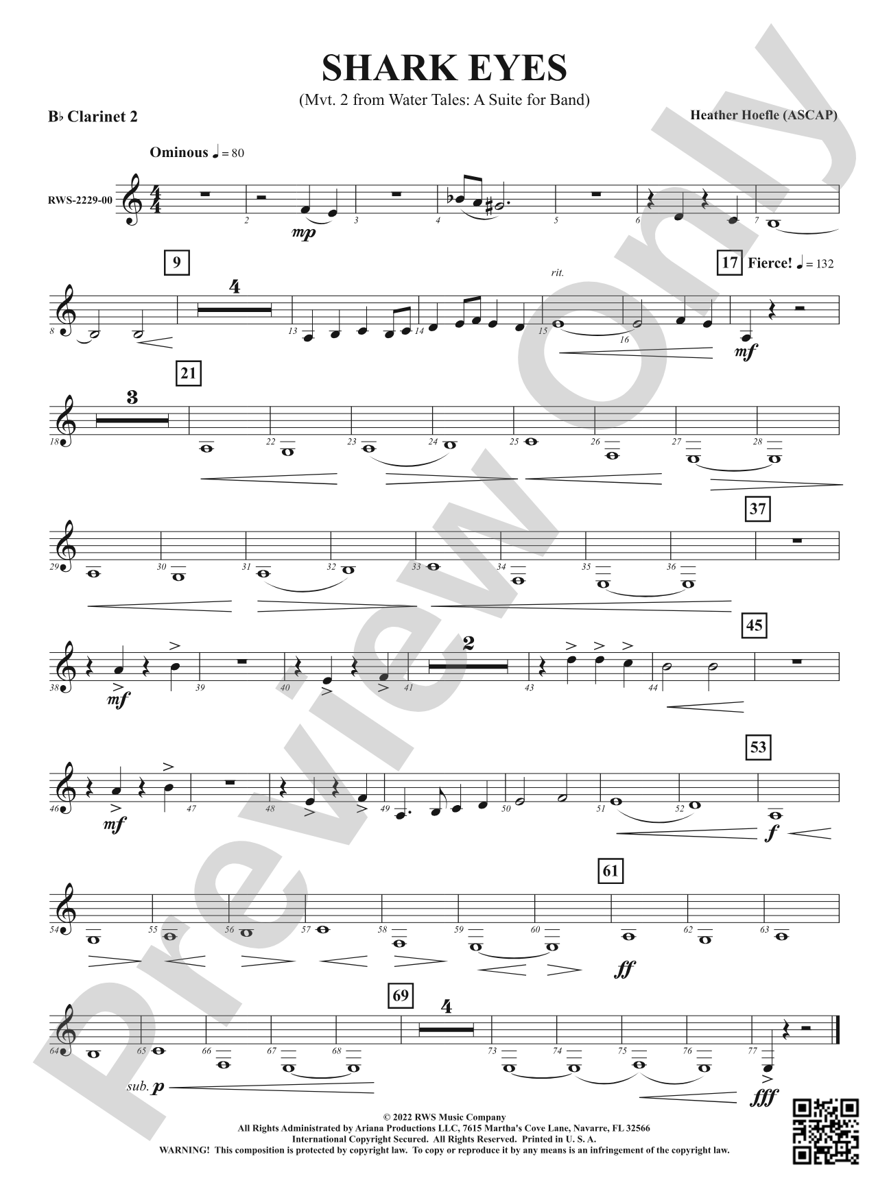 Shark Eyes - Mvt. 2 from <i>Water Tales: A Suite for Band</i>: 2nd B-flat Clarinet