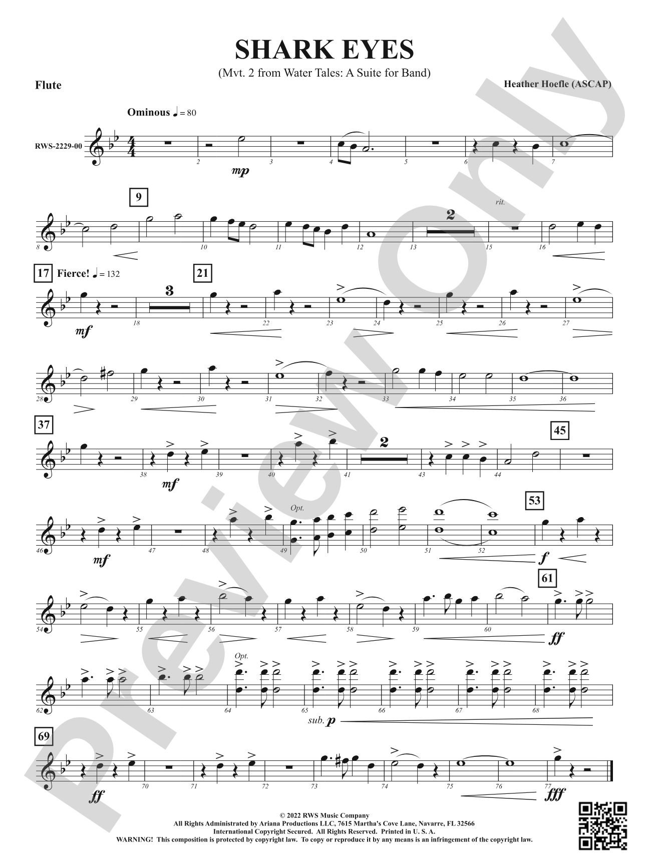 Shark Eyes - Mvt. 2 from <i>Water Tales: A Suite for Band</i>: 1st Flute