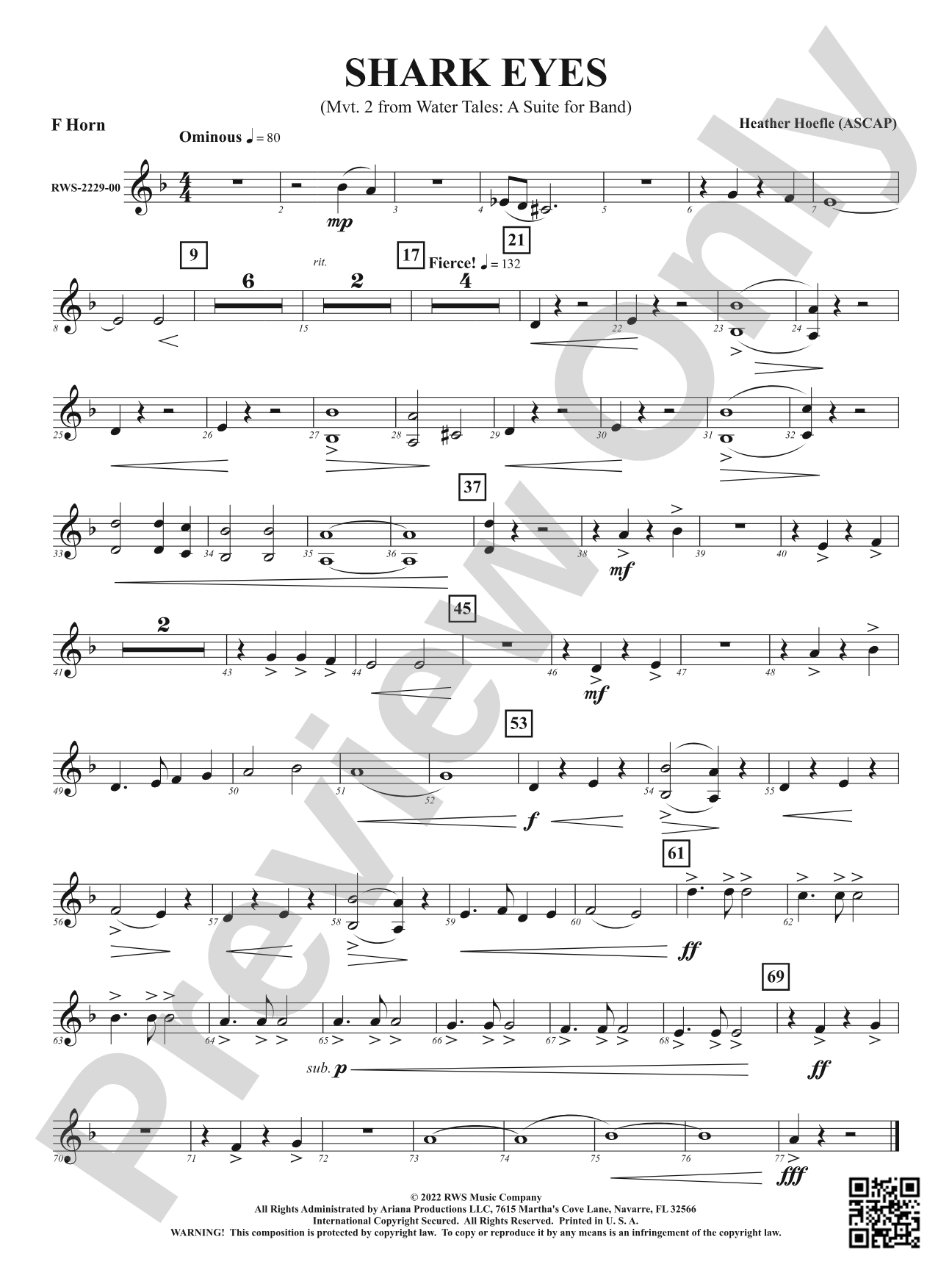 Shark Eyes - Mvt. 2 from <i>Water Tales: A Suite for Band</i>: 1st F Horn