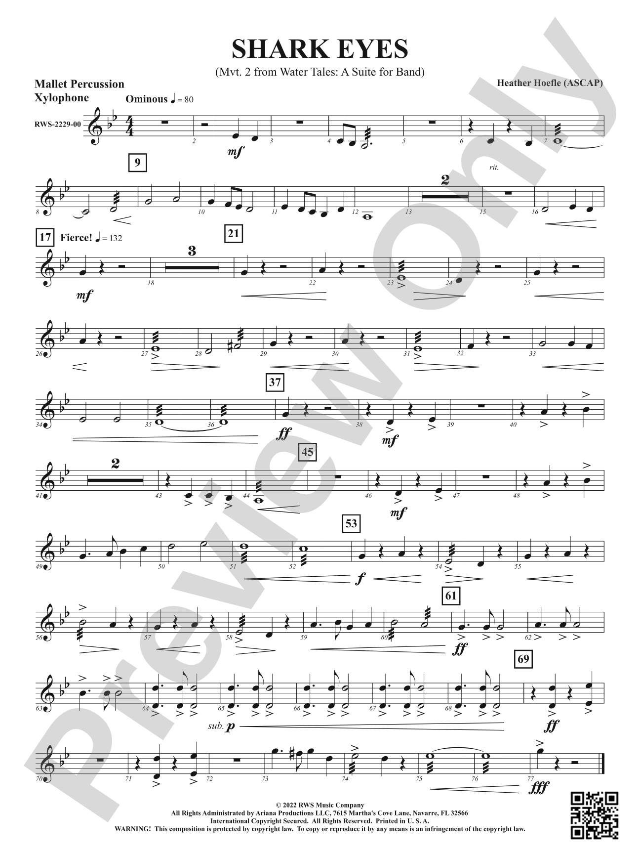 Shark Eyes - Mvt. 2 from <i>Water Tales: A Suite for Band</i>: 1st Mallet Percussion