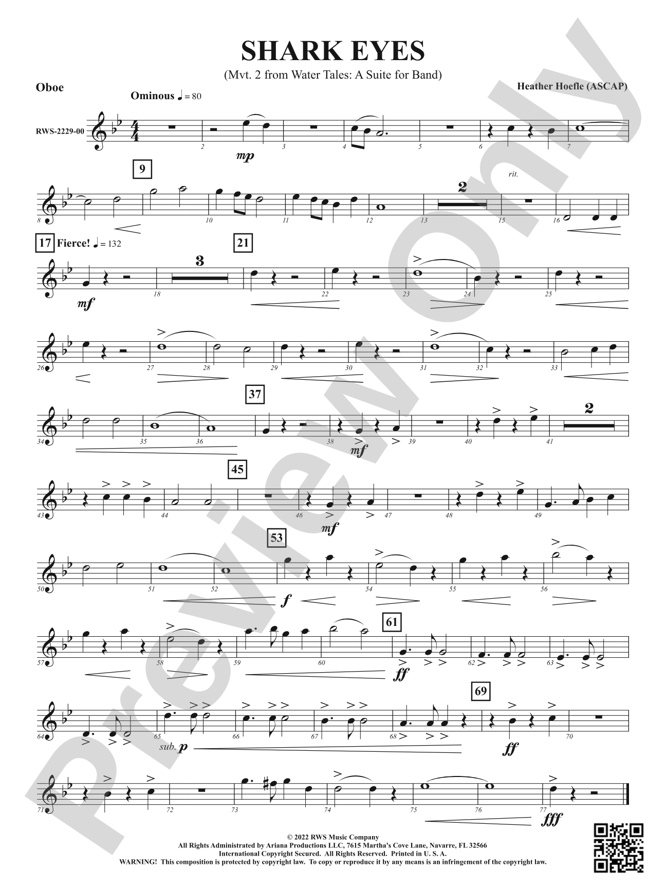 Shark Eyes - Mvt. 2 from <i>Water Tales: A Suite for Band</i>: Oboe