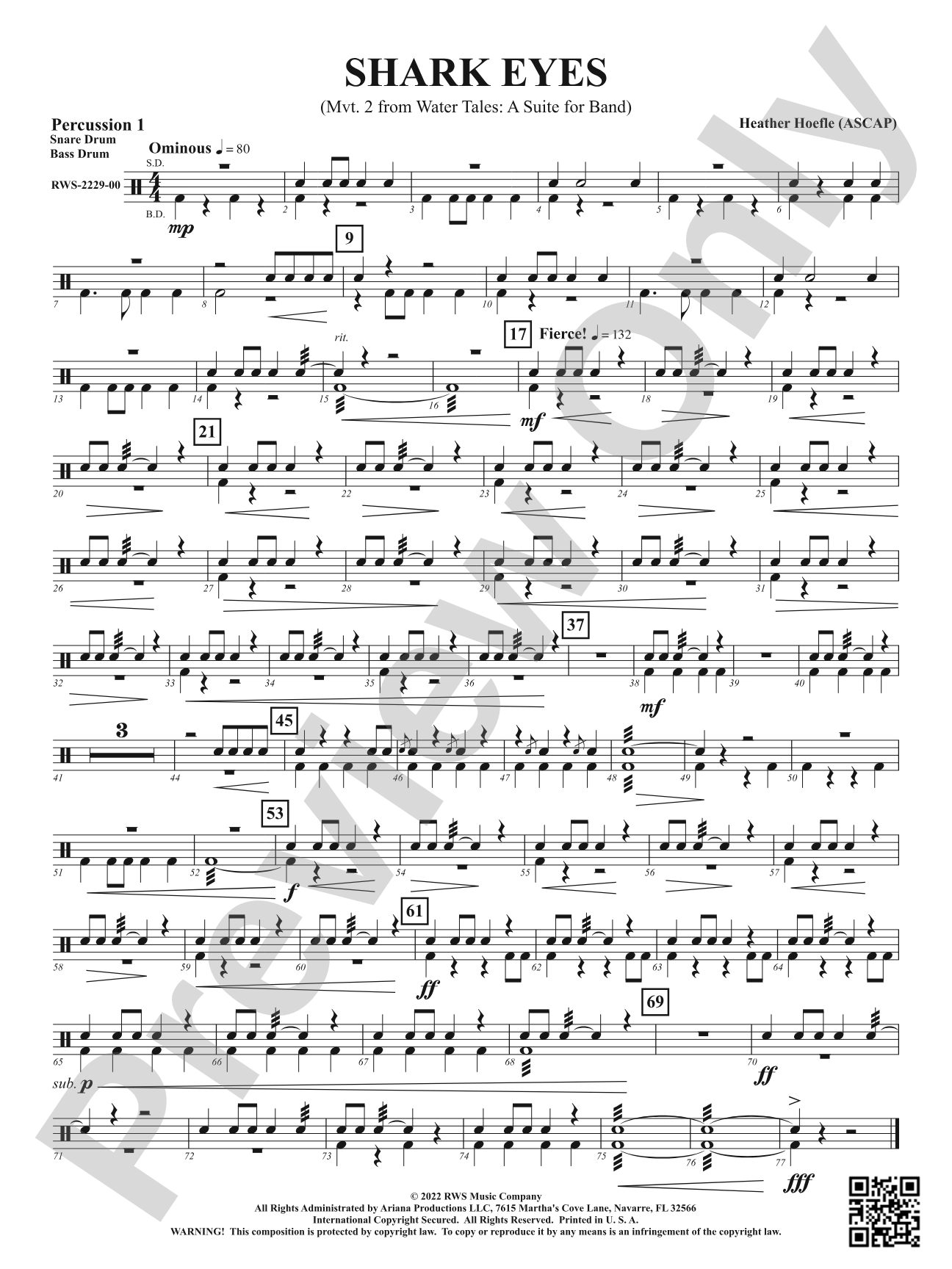Shark Eyes - Mvt. 2 from <i>Water Tales: A Suite for Band</i>: 1st Percussion