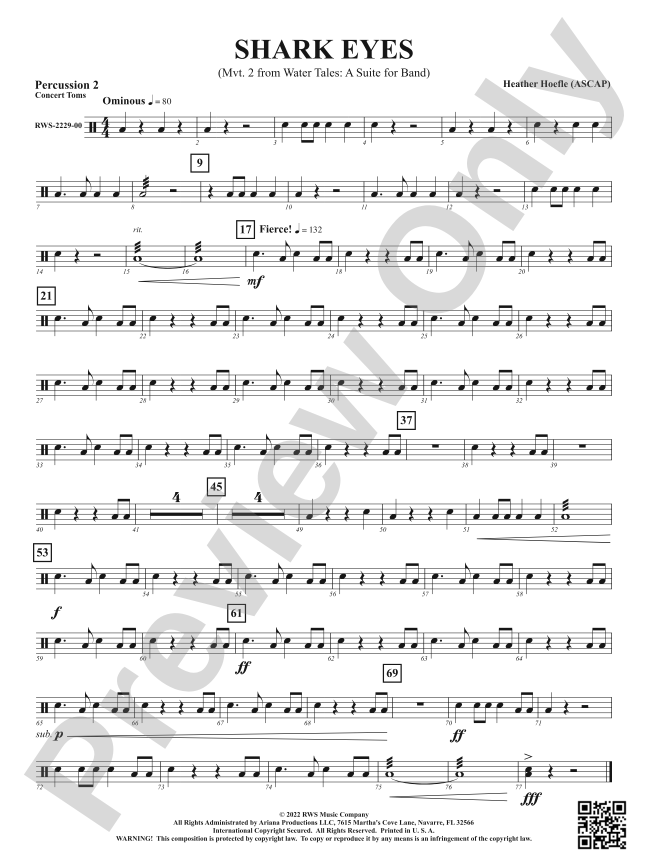 Shark Eyes - Mvt. 2 from <i>Water Tales: A Suite for Band</i>: 2nd Percussion