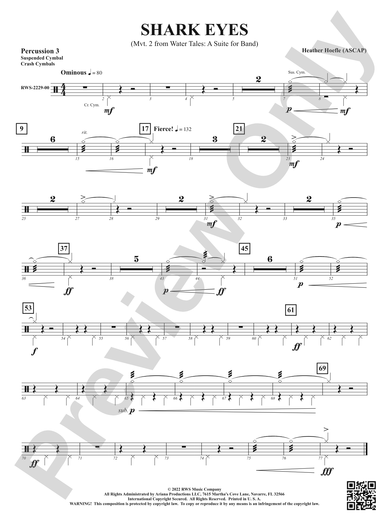 Shark Eyes - Mvt. 2 from <i>Water Tales: A Suite for Band</i>: 3rd Percussion