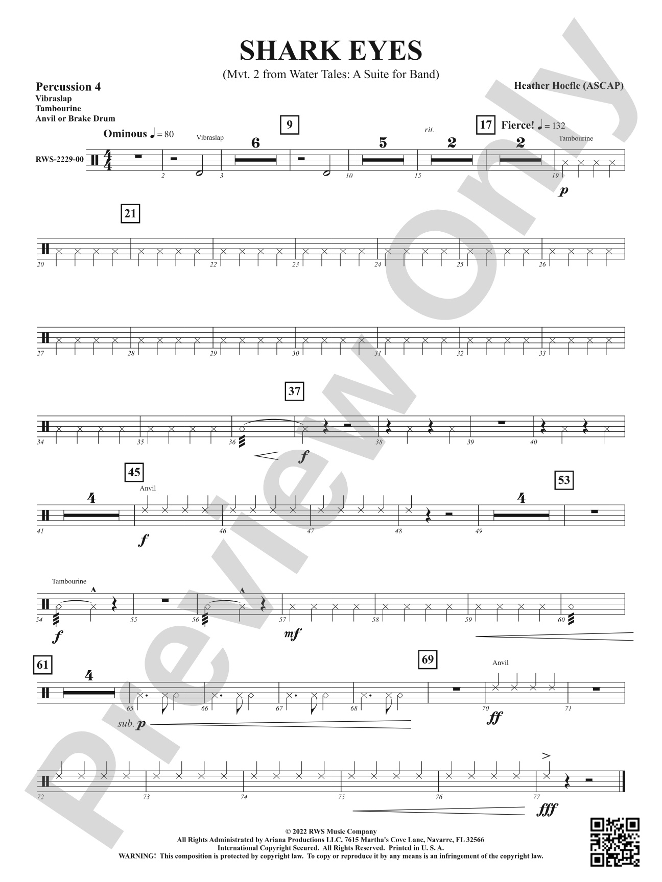 Shark Eyes - Mvt. 2 from <i>Water Tales: A Suite for Band</i>: 4th Percussion