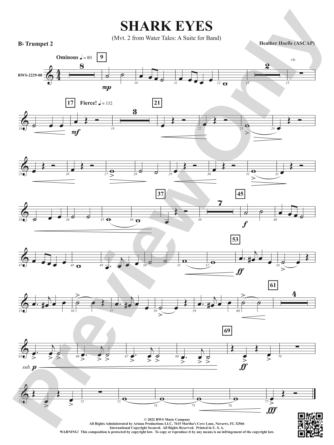 Shark Eyes - Mvt. 2 from <i>Water Tales: A Suite for Band</i>: 2nd B-flat Trumpet
