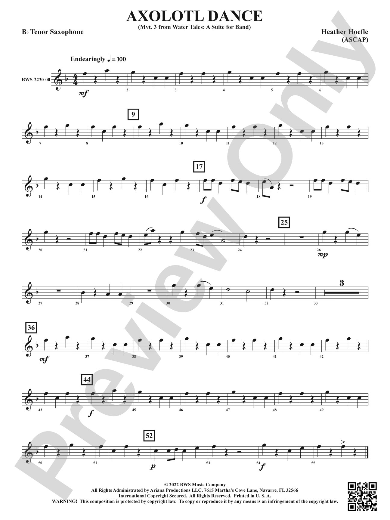 Axolotl Dance - Mvt. 3 from <i>Water Tales: A Suite for Band</i>: B-flat Tenor Saxophone