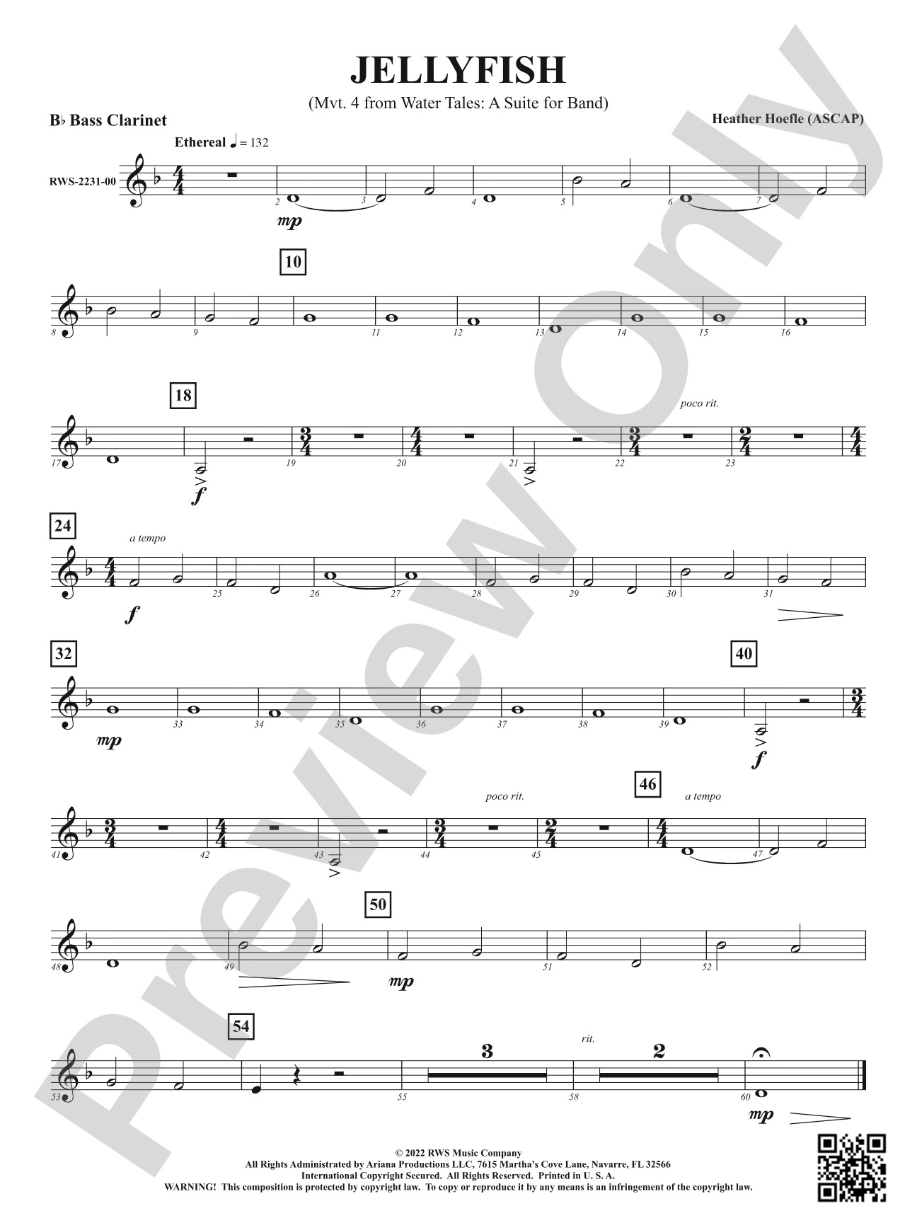 Jellyfish - Mvt. 4 from <i>Water Tales: A Suite for Band</i>: B-flat Bass Clarinet