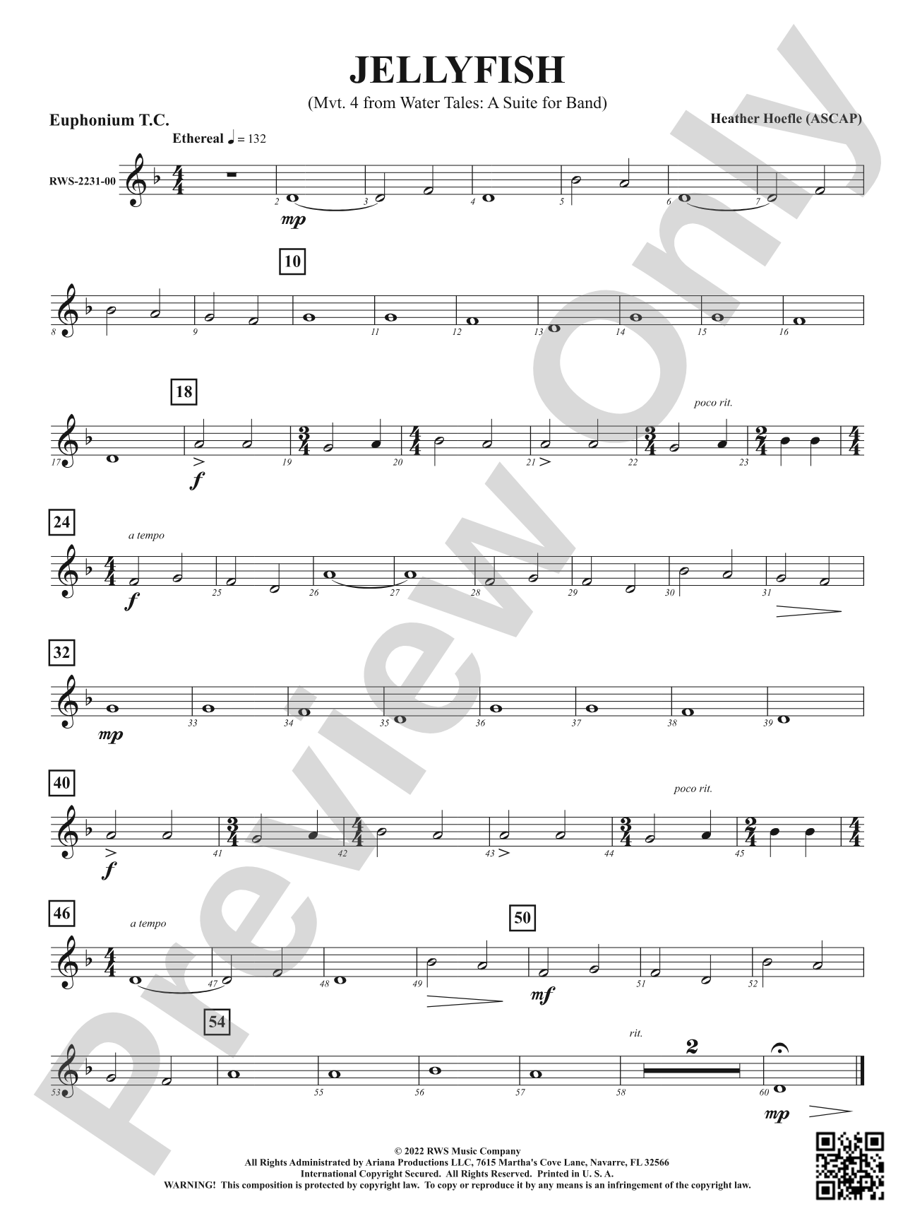 Jellyfish - Mvt. 4 from <i>Water Tales: A Suite for Band</i>: Baritone T.C.